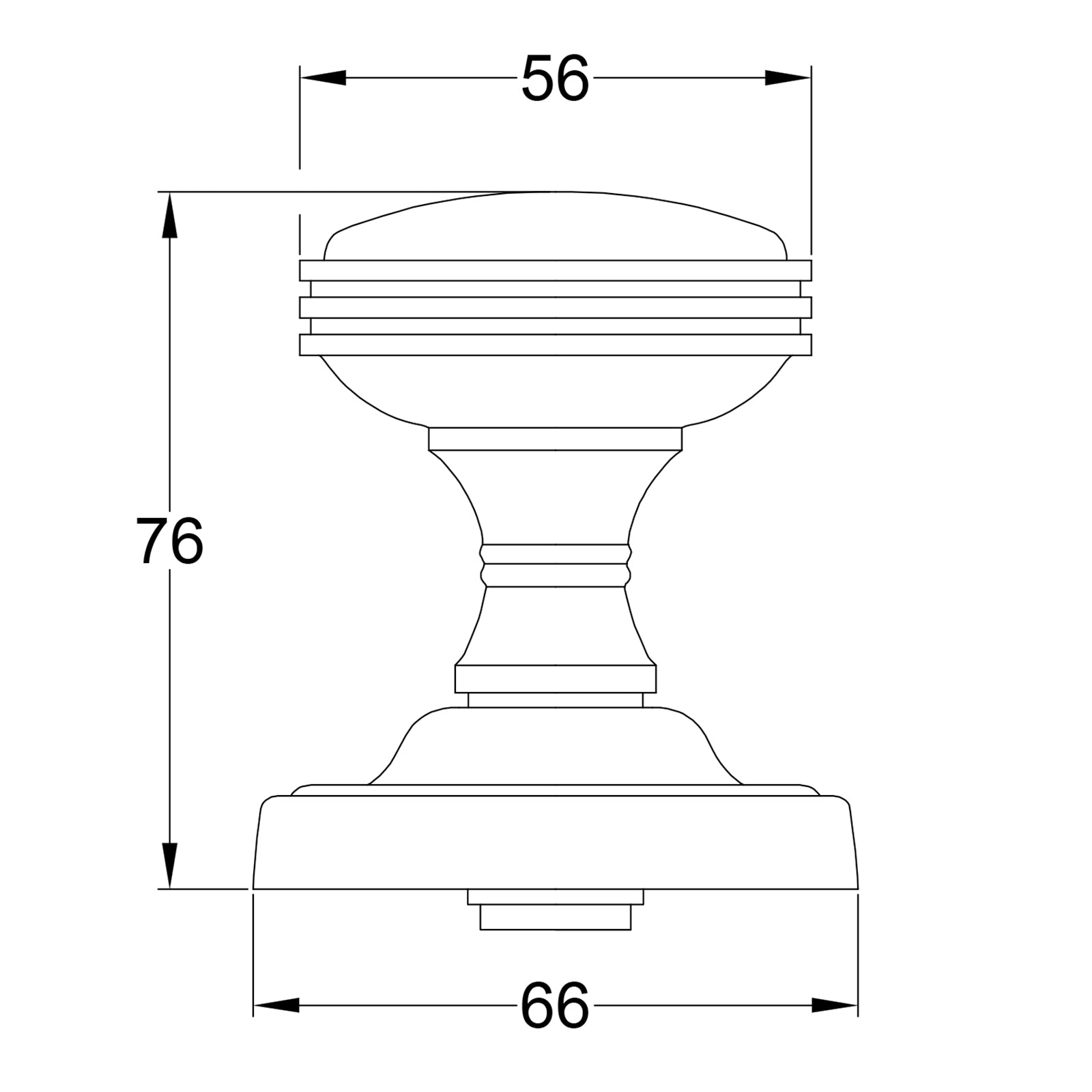 SHOW Technical Drawing of Whitehall Door Knob on Rose