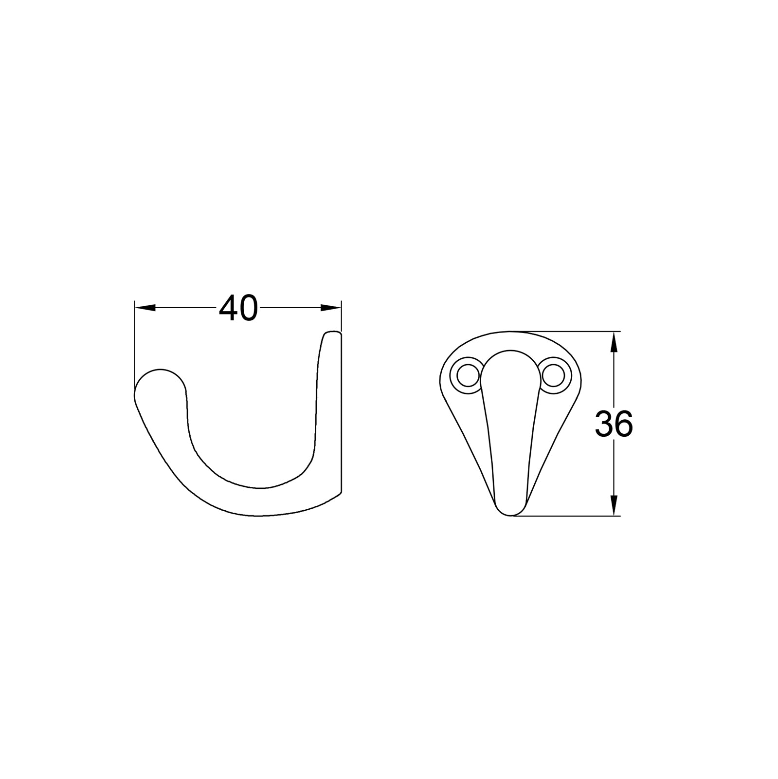 Small single robe hook dimension drawing SHOW