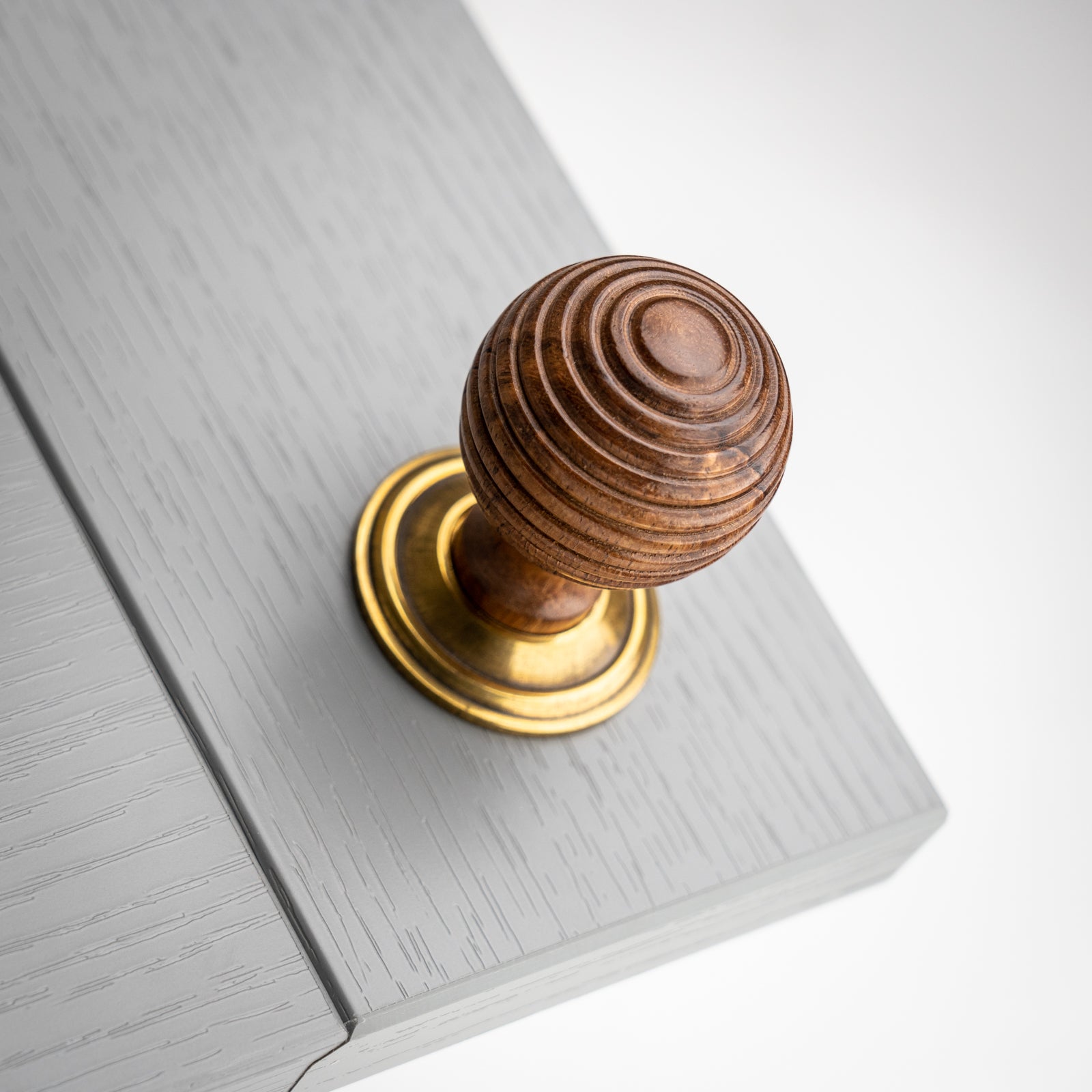 Rosewood Beehive Cabinet Knob with Antique Brass Rose Plate SHOW