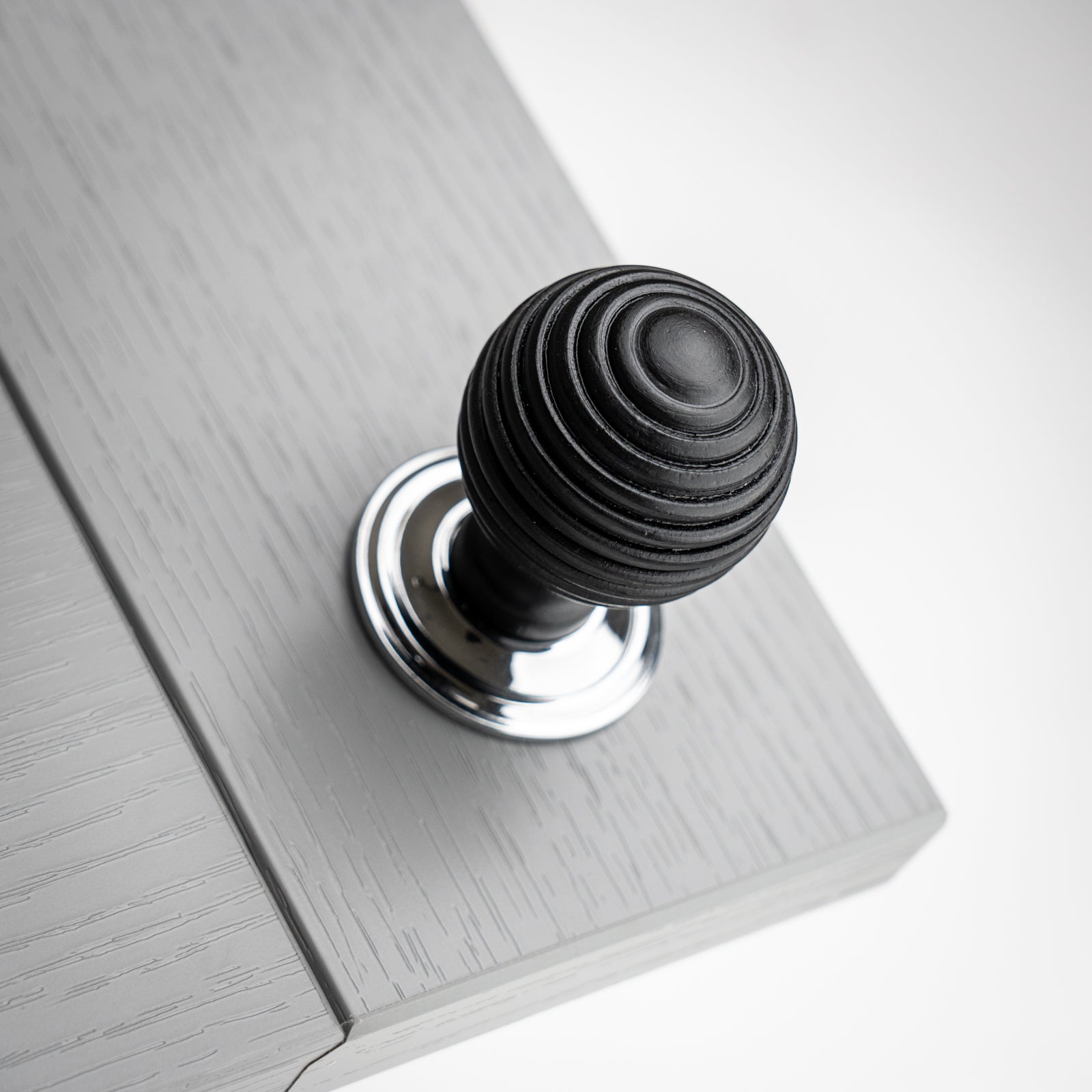 Ebonised Beehive Cabinet Knob with Chrome Rose SHOW