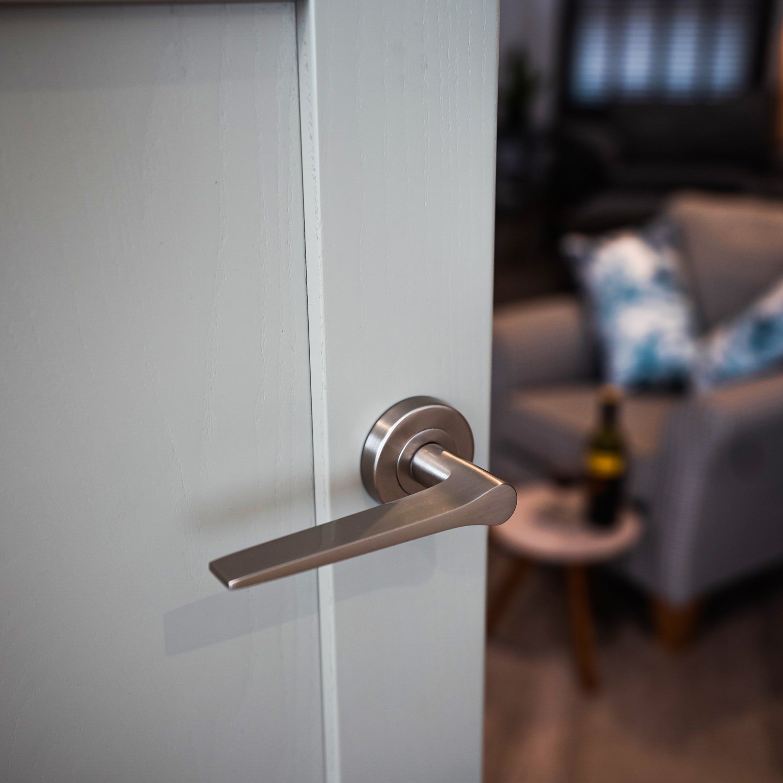 Satin Nickel Round Rose Door Handle, contemporary door handles SHOW