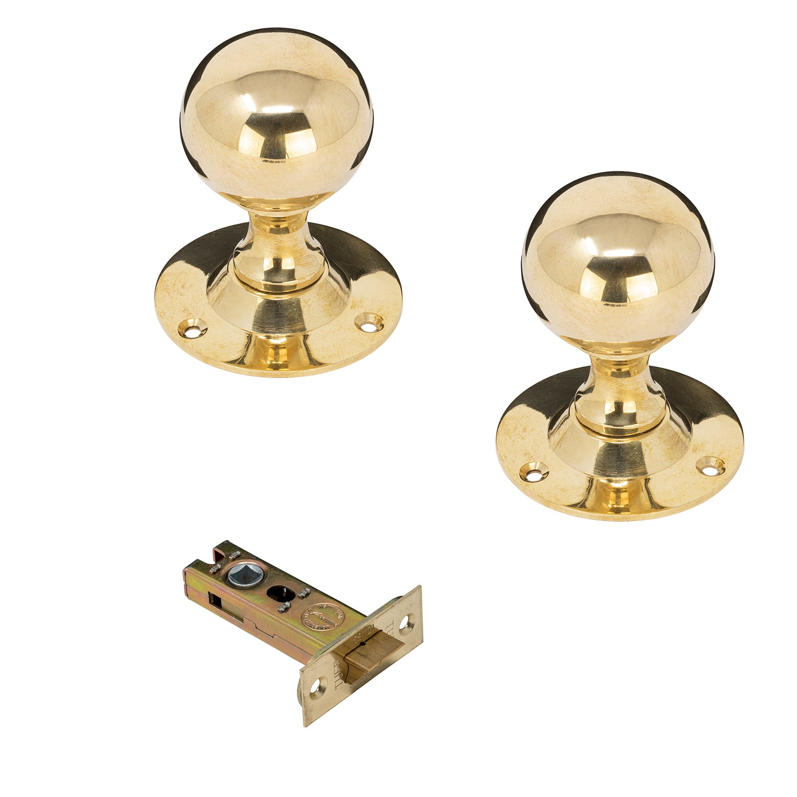 Round Brass Door Knobs 3 inch Latch Set