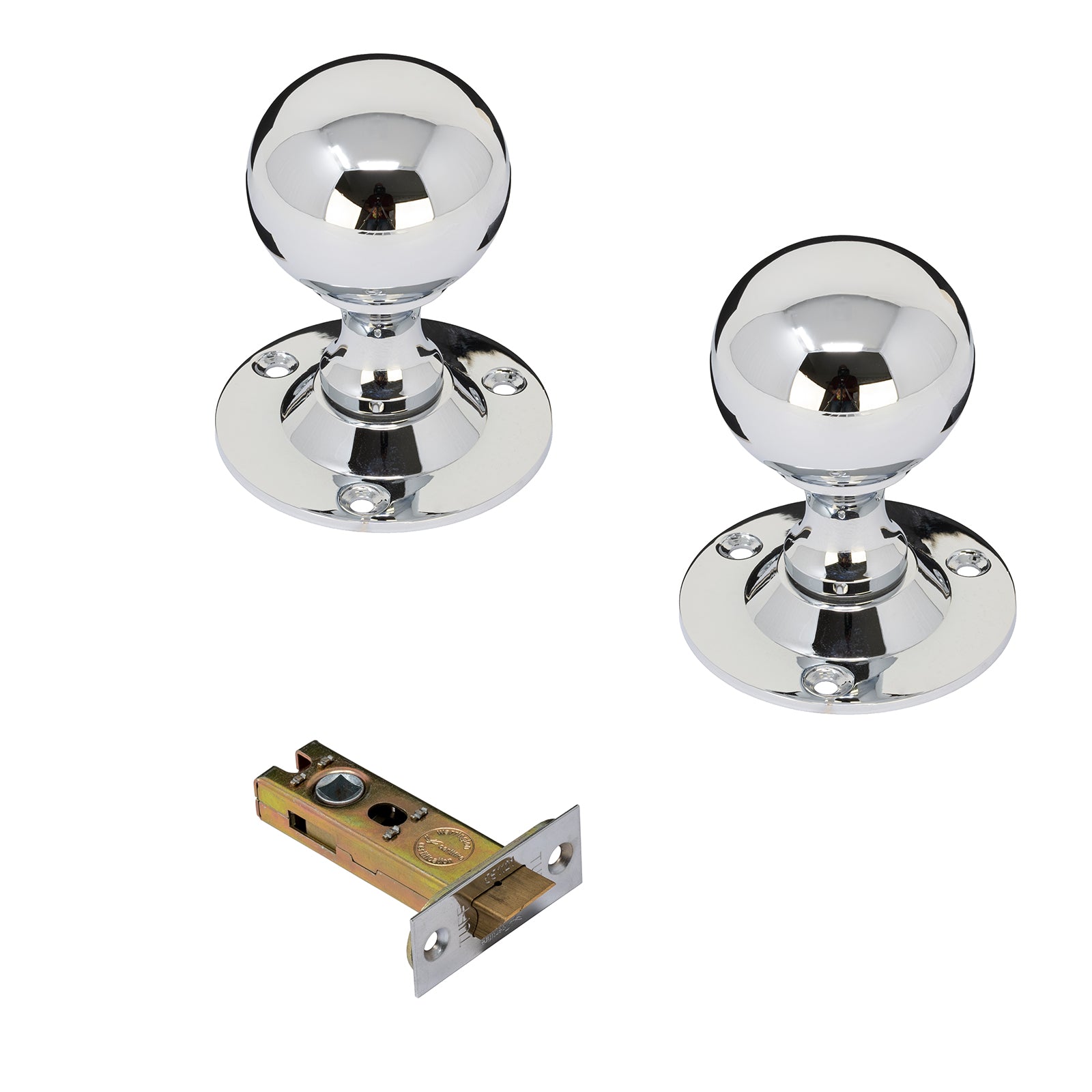 Round Chrome Door knobs 3 inch Latch Set