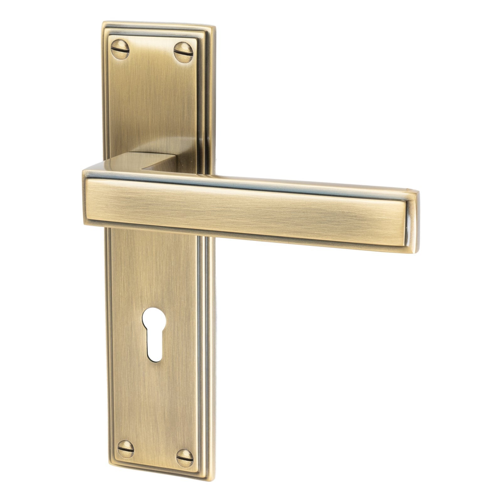 Atlantis Door Handles On Plate Lock Handle in Aged Brass 