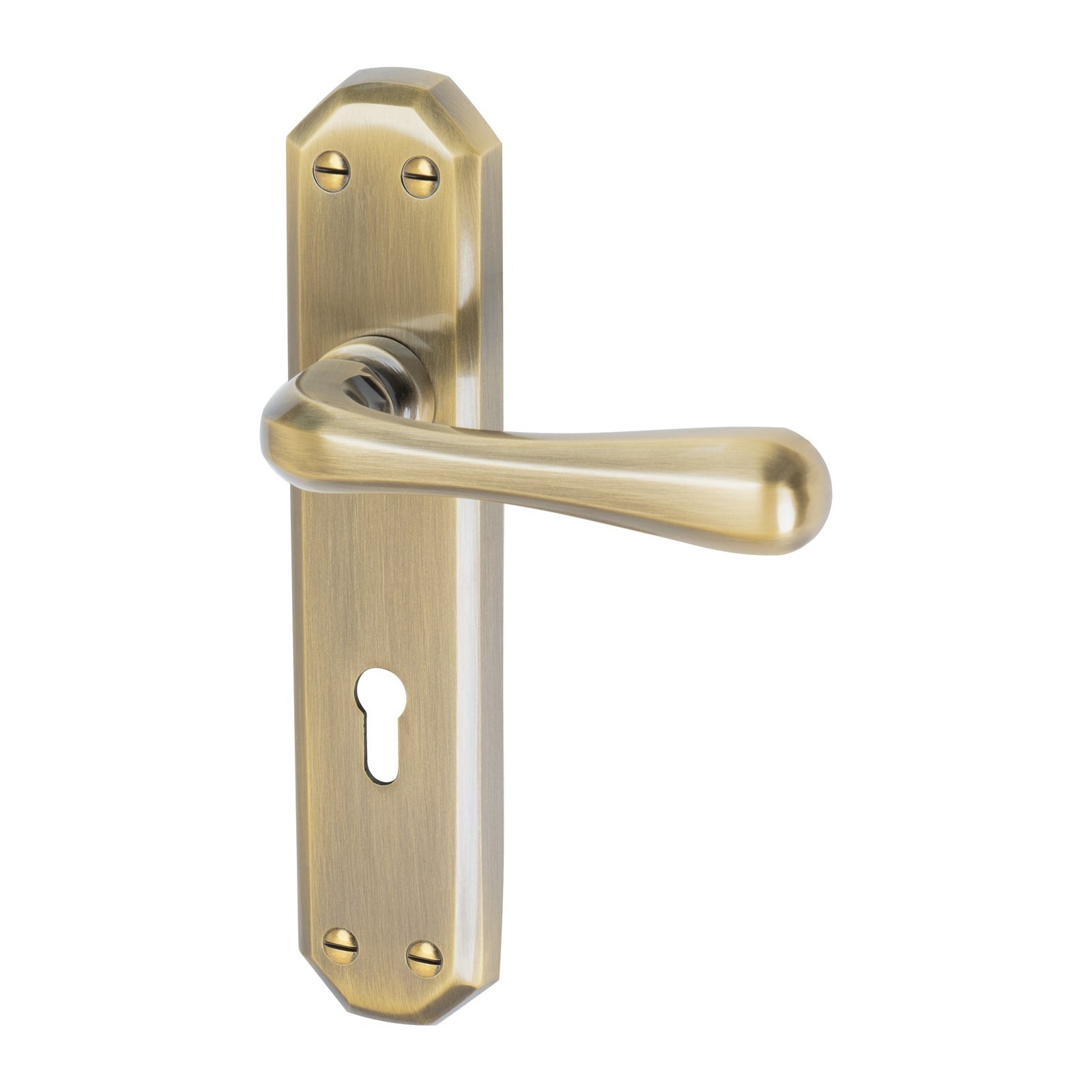 Charlbury Door Handles On Plate Lock Handle in Aged Brass 