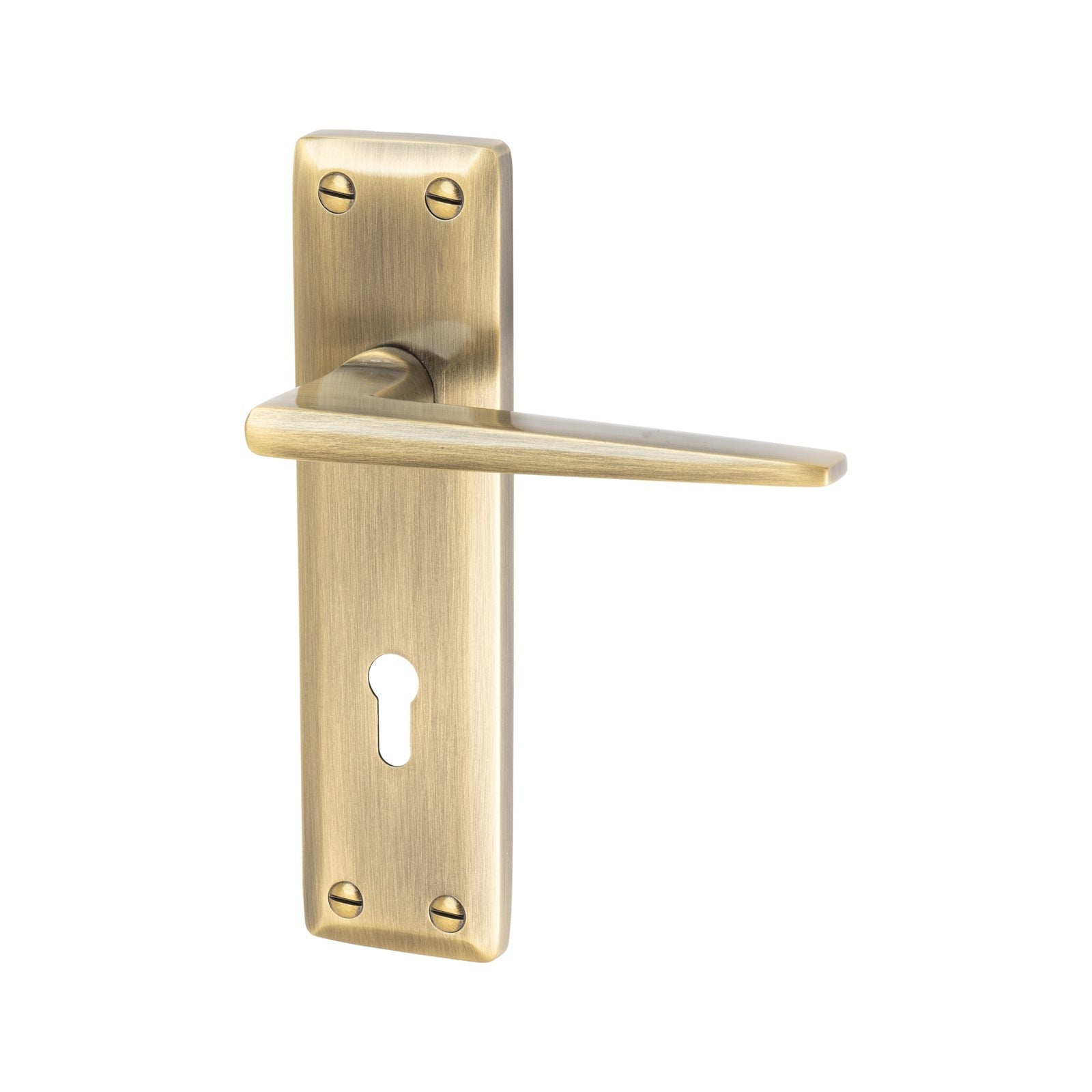 Kendal Door Handles On Plate Lock Handle in Aged Brass 