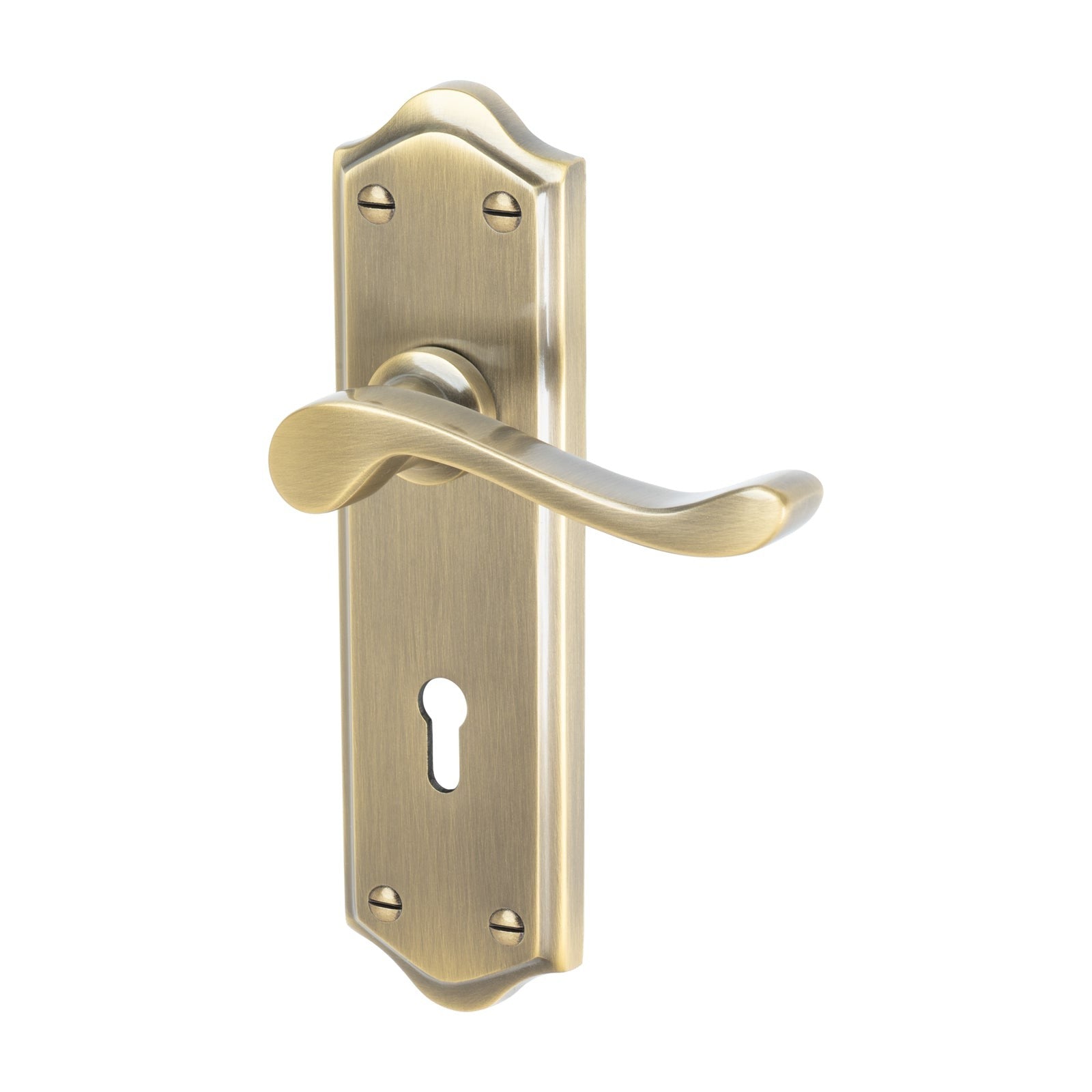 Buckingham Door Handles On Plate Lock Handle in Aged Brass 