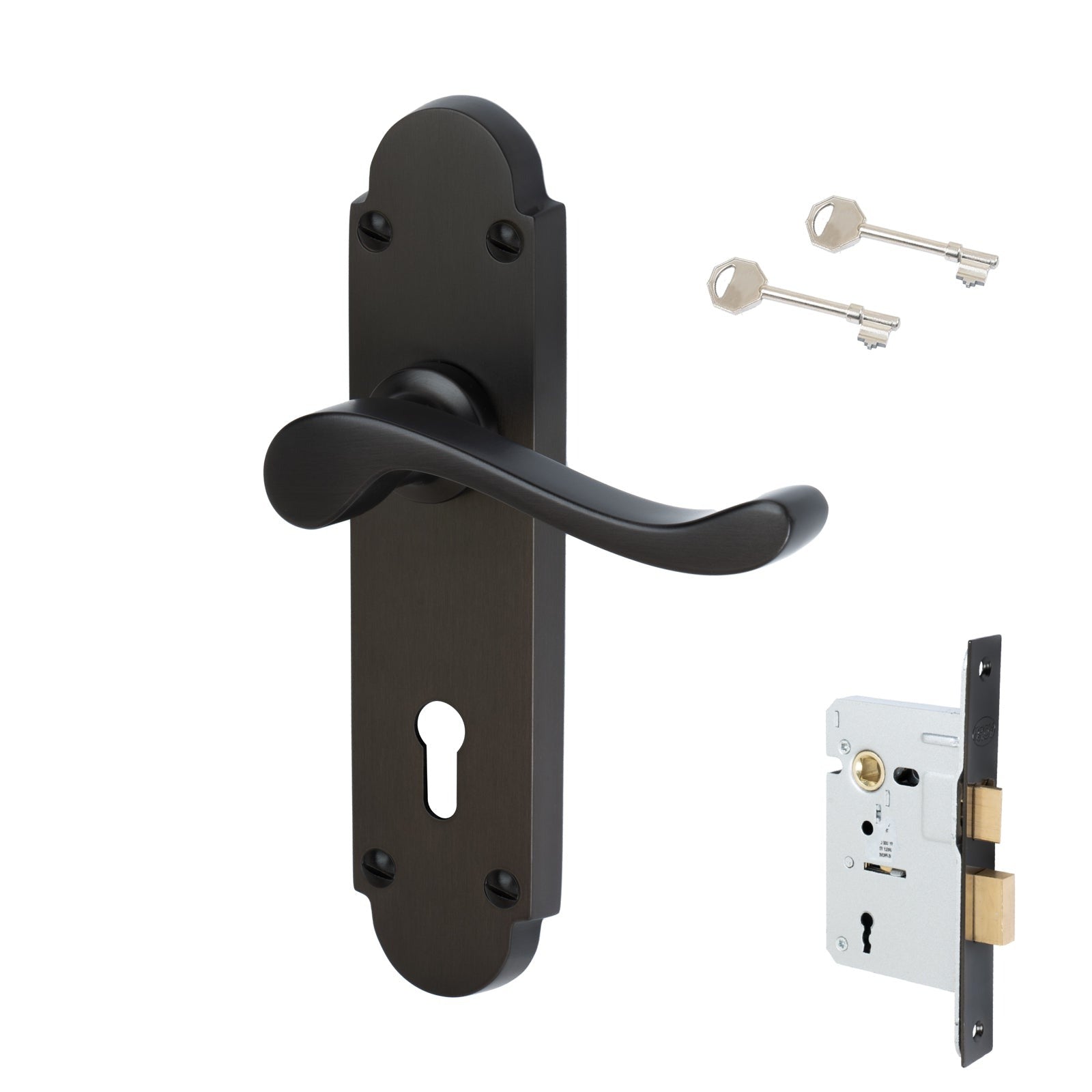 Savoy Door Handles On Plate Lock Handle Set in Matt Bronze 