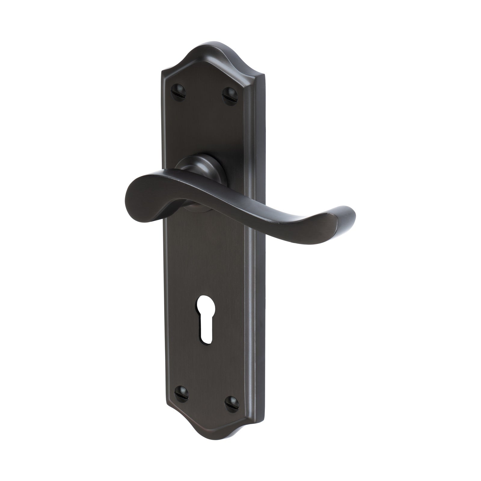 Buckingham Door Handles On Plate Lock Handle in Matt Bronze 