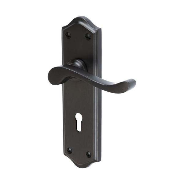 Buckingham Door Handles On Plate Lock Handle in Matt Bronze 