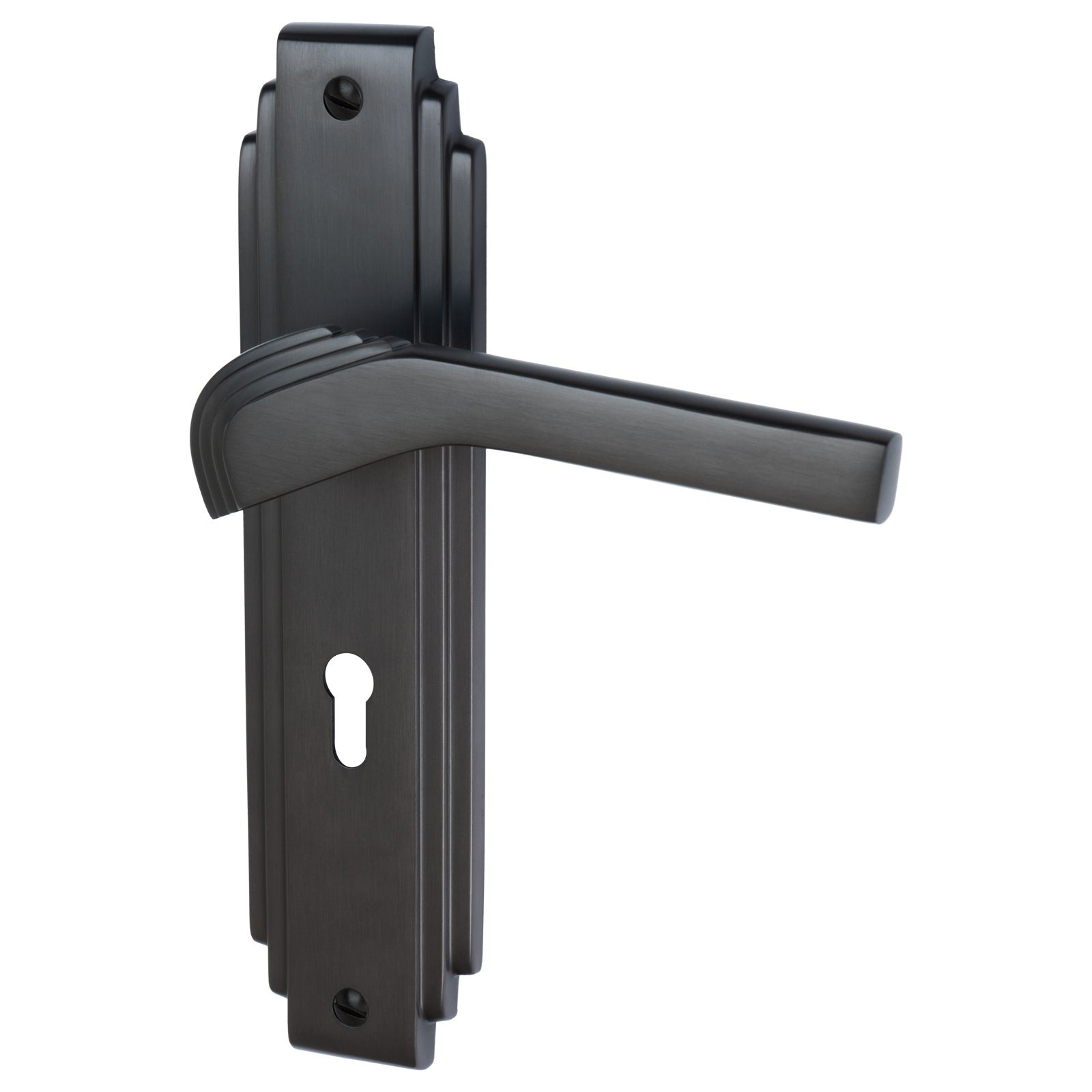 Tiffany Door Handles On Plate Lock Handle in Matt Bronze 