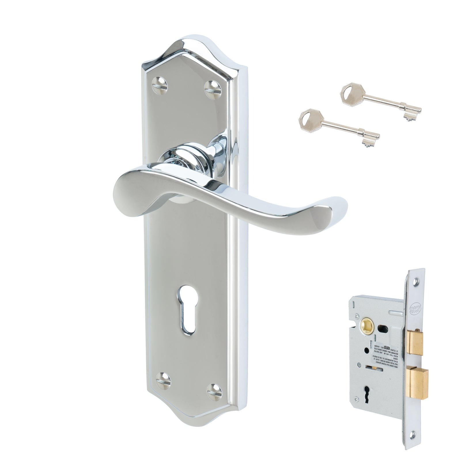 Buckingham Door Handles On Plate Lock Handle Set in Polished Chrome