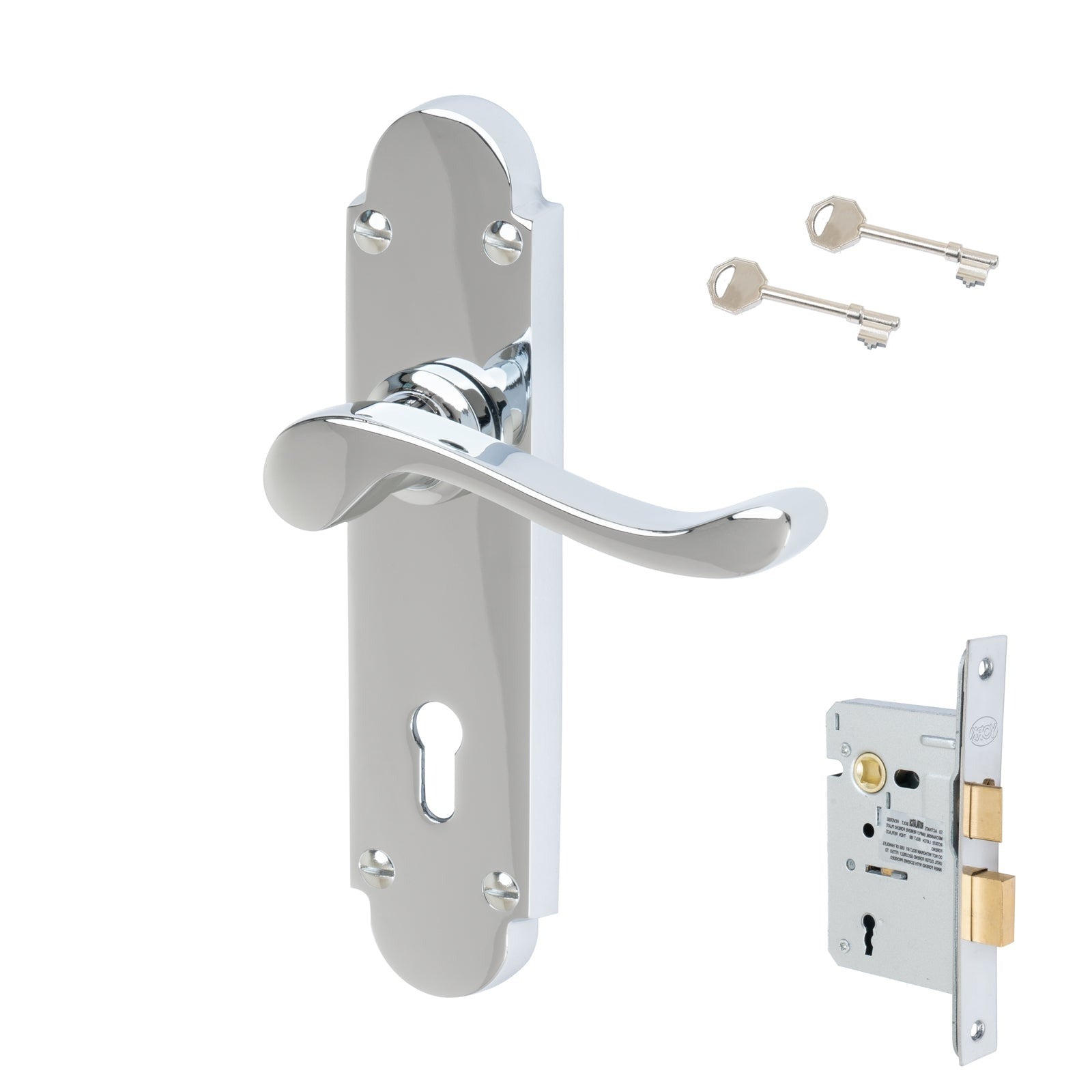 Savoy Door Handles On Plate Lock Handle Set in Polished Chrome