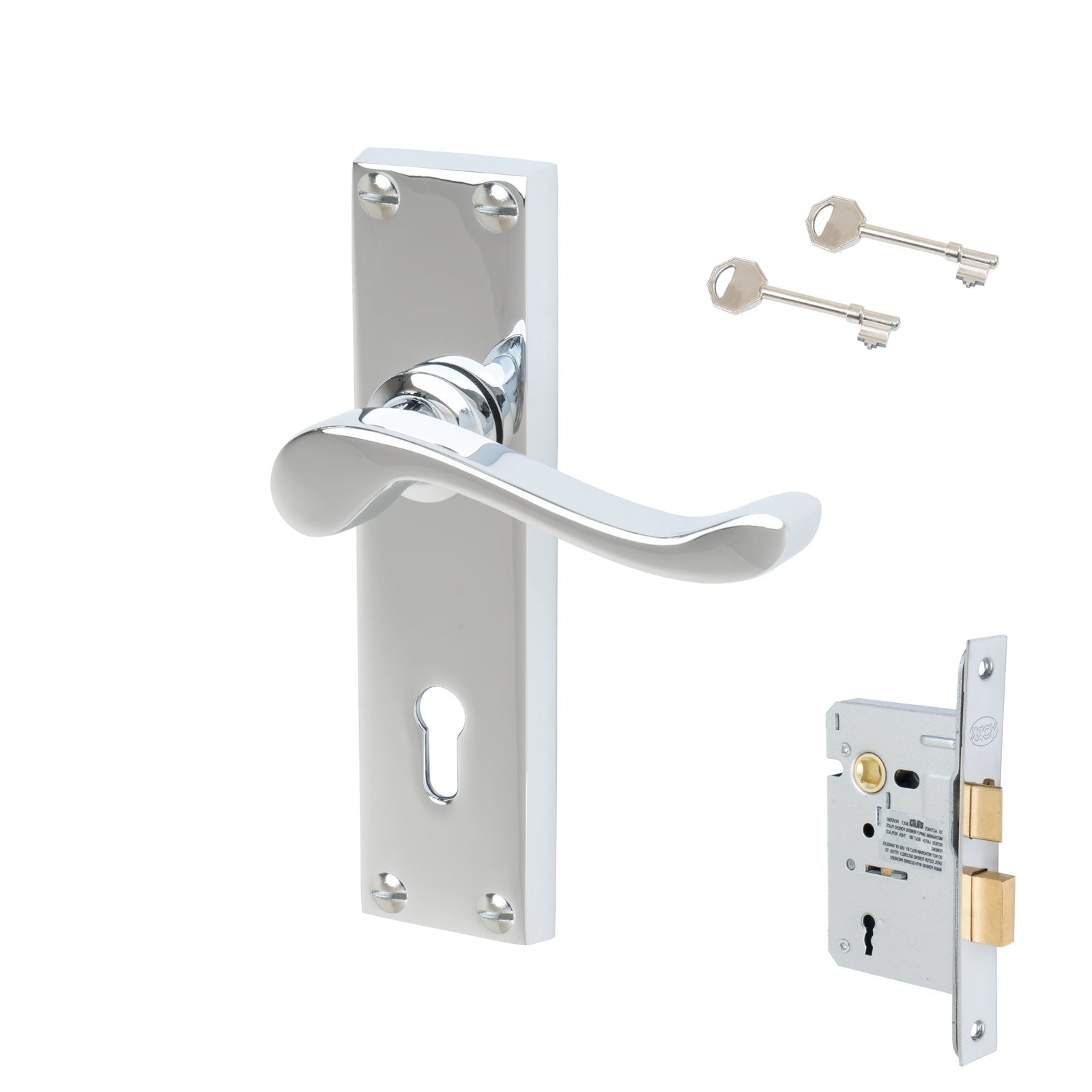 Bedford Door Handles On Plate Lock Handle Set in Polished Chrome