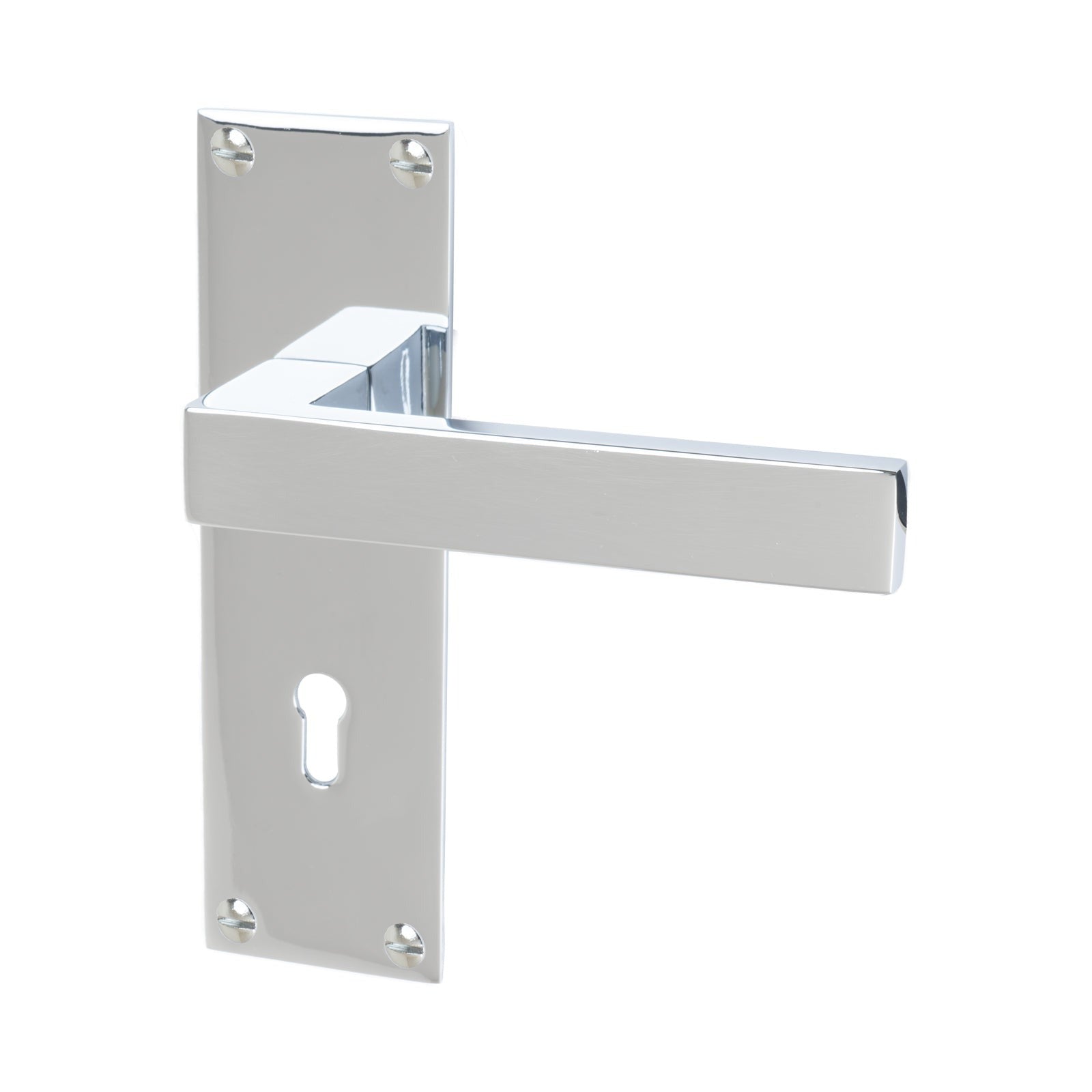 Metro Door Handles On Plate Lock Handle in Polished Chrome 