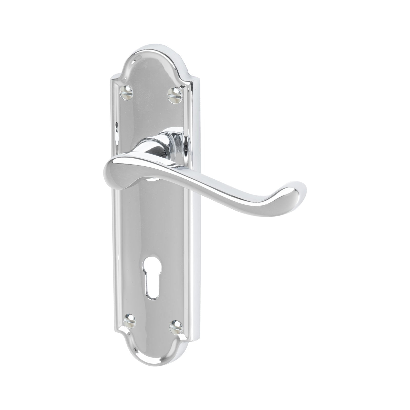 Meridian Door Handles On Plate Lock Handle in Polished Chrome 