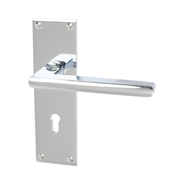 Trident Door Handles On Plate Lock Handle in Polished Chrome 