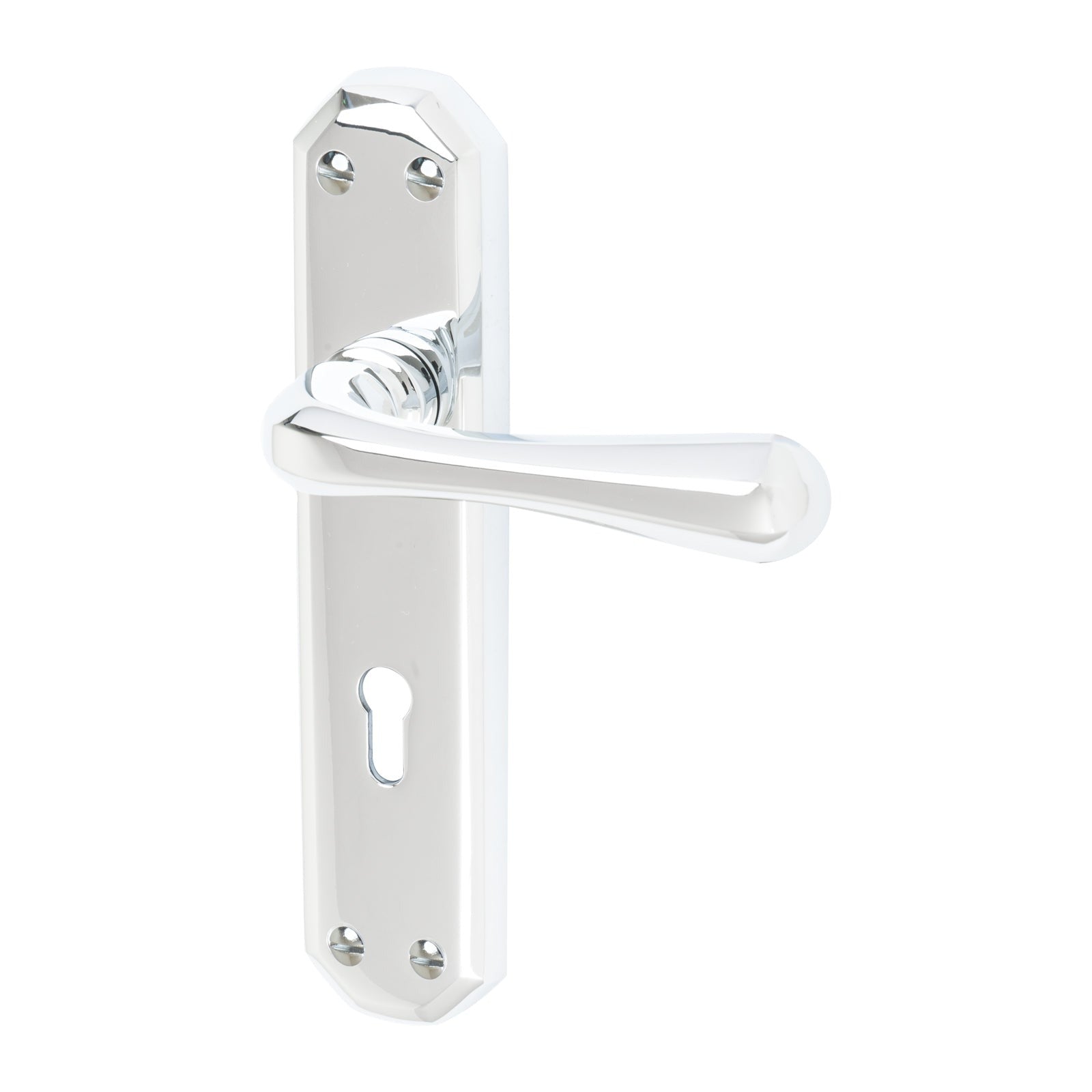 Charlbury Door Handles On Plate Lock Handle in Polished Chrome 