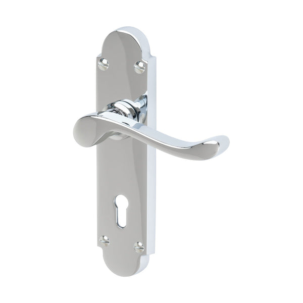 Savoy Door Handles On Plate Lock Handle in Polished Chrome 