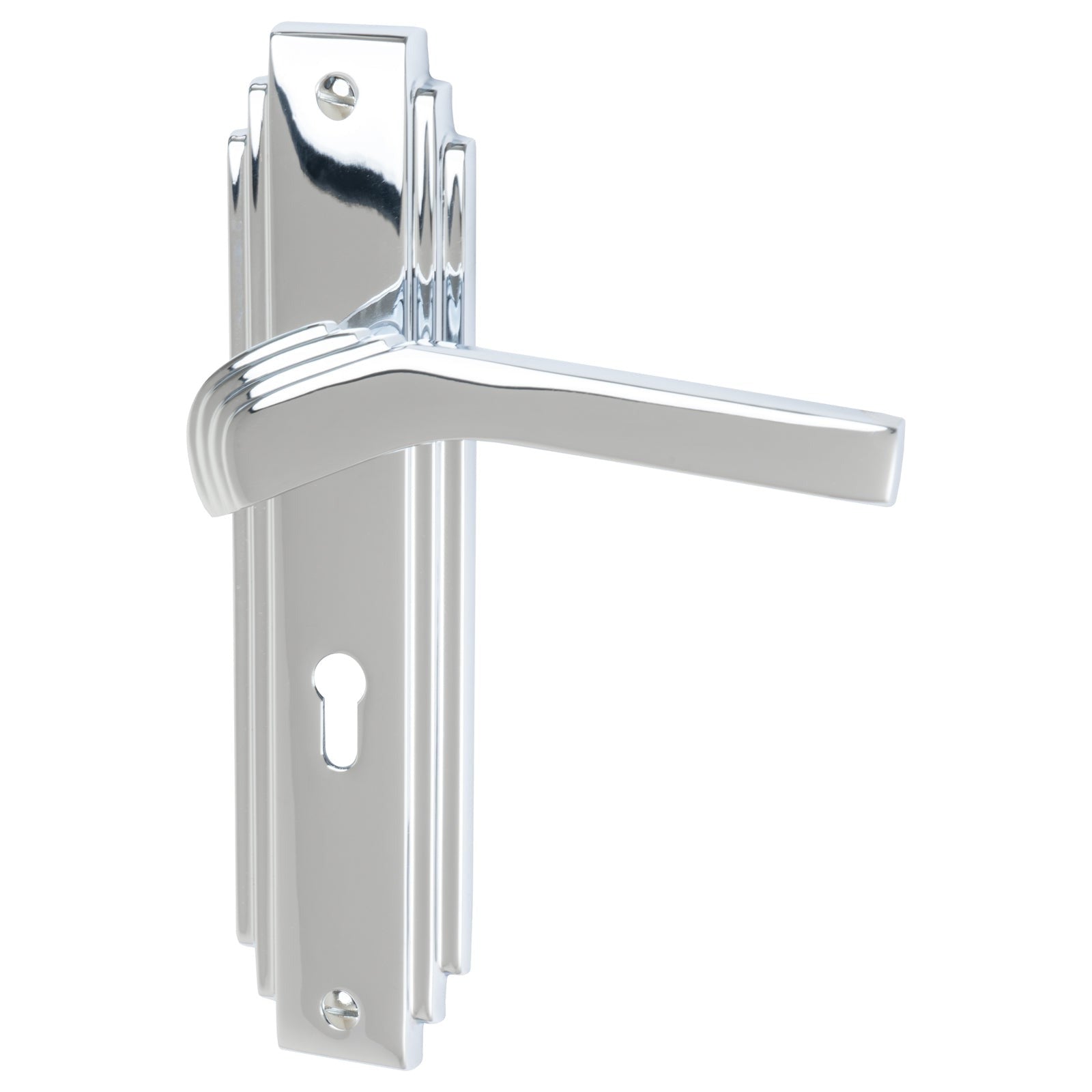 Tiffany Door Handles On Plate Lock Handle in Polished Chrome 