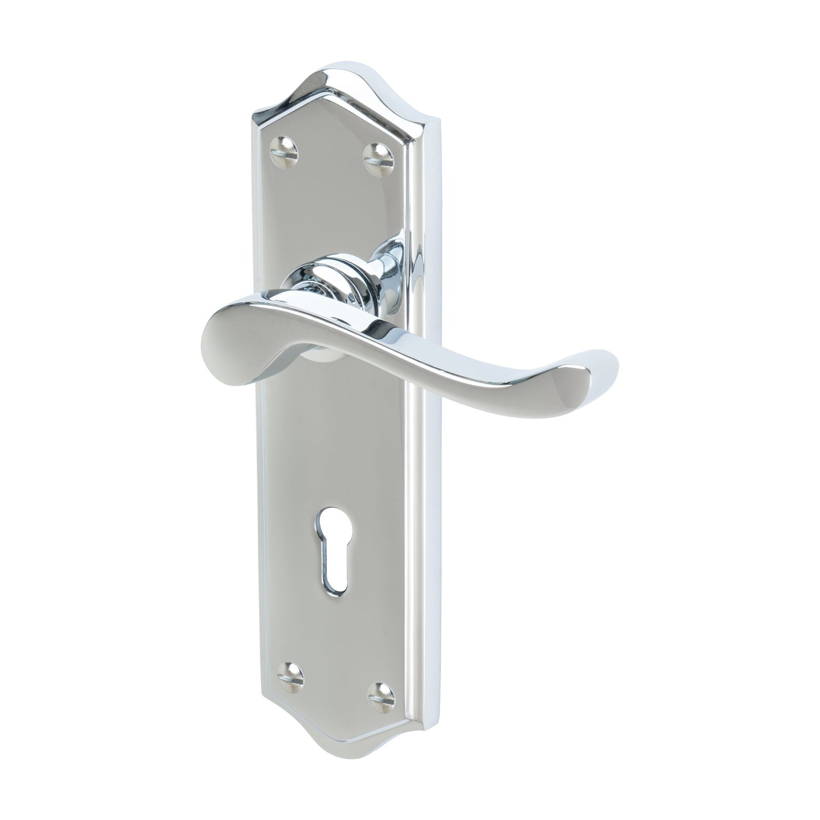 Buckingham Door Handles On Plate Lock Handle in Polished Chrome 