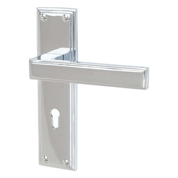 Atlantis Door Handles On Plate Lock Handle in Polished Chrome 