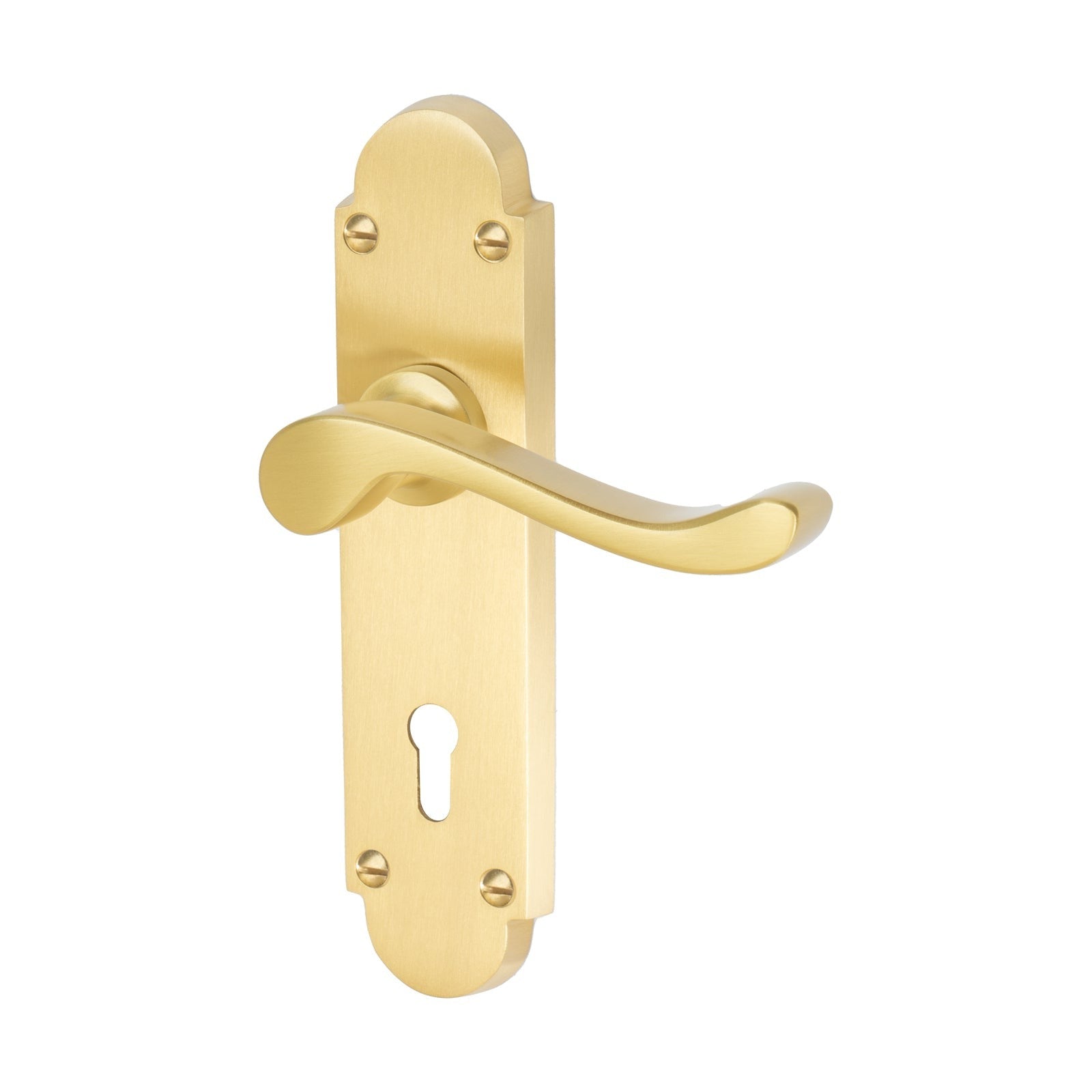 Savoy Door Handles On Plate Lock Handle in Satin Brass 