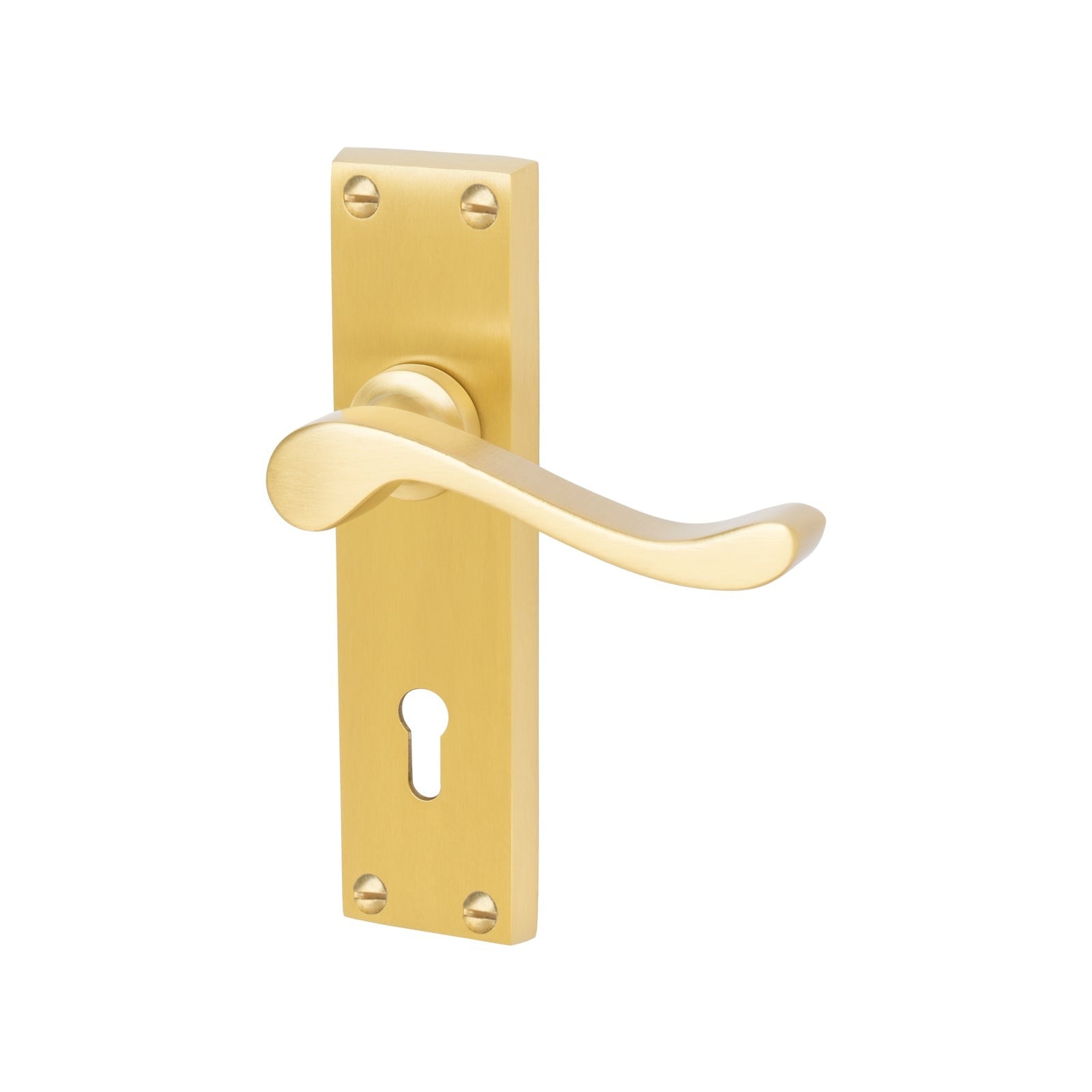 Bedford Door Handles On Plate Lock Handle in Satin Brass 