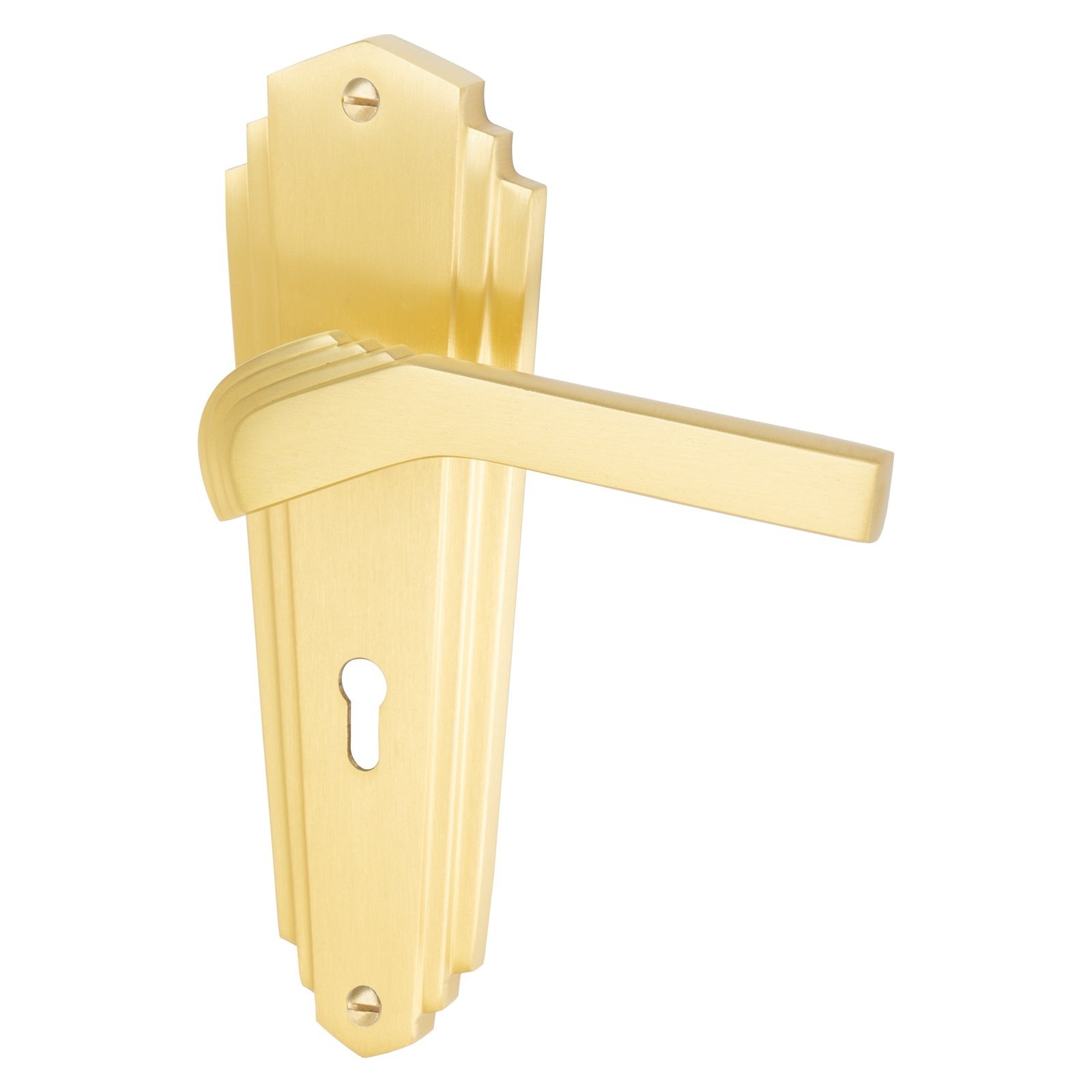 Waldorf Door Handles On Plate Lock Handle in Satin Brass 