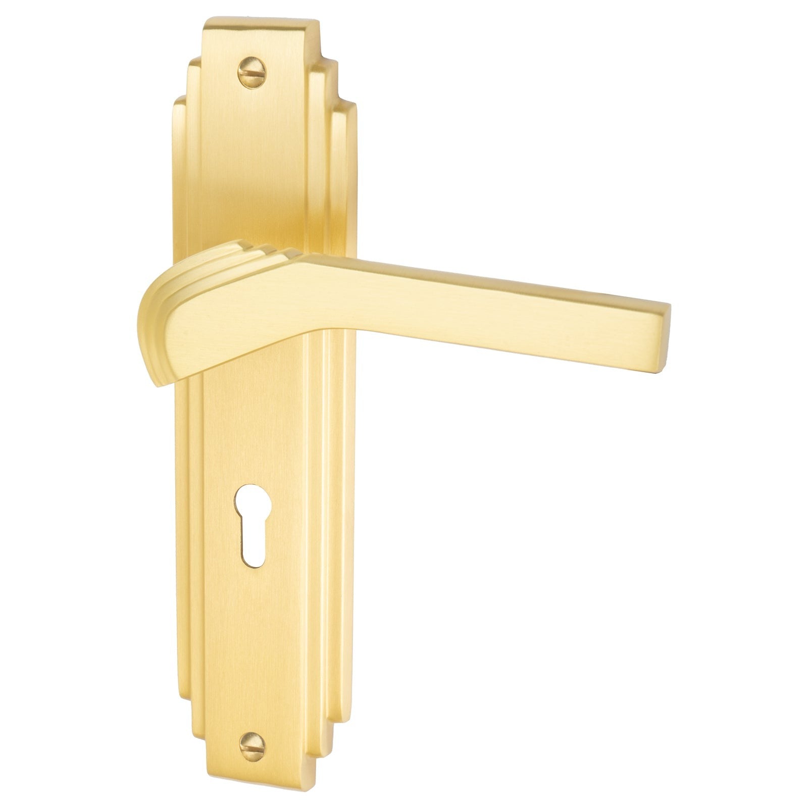 Tiffany Door Handles On Plate Lock Handle in Satin Brass 