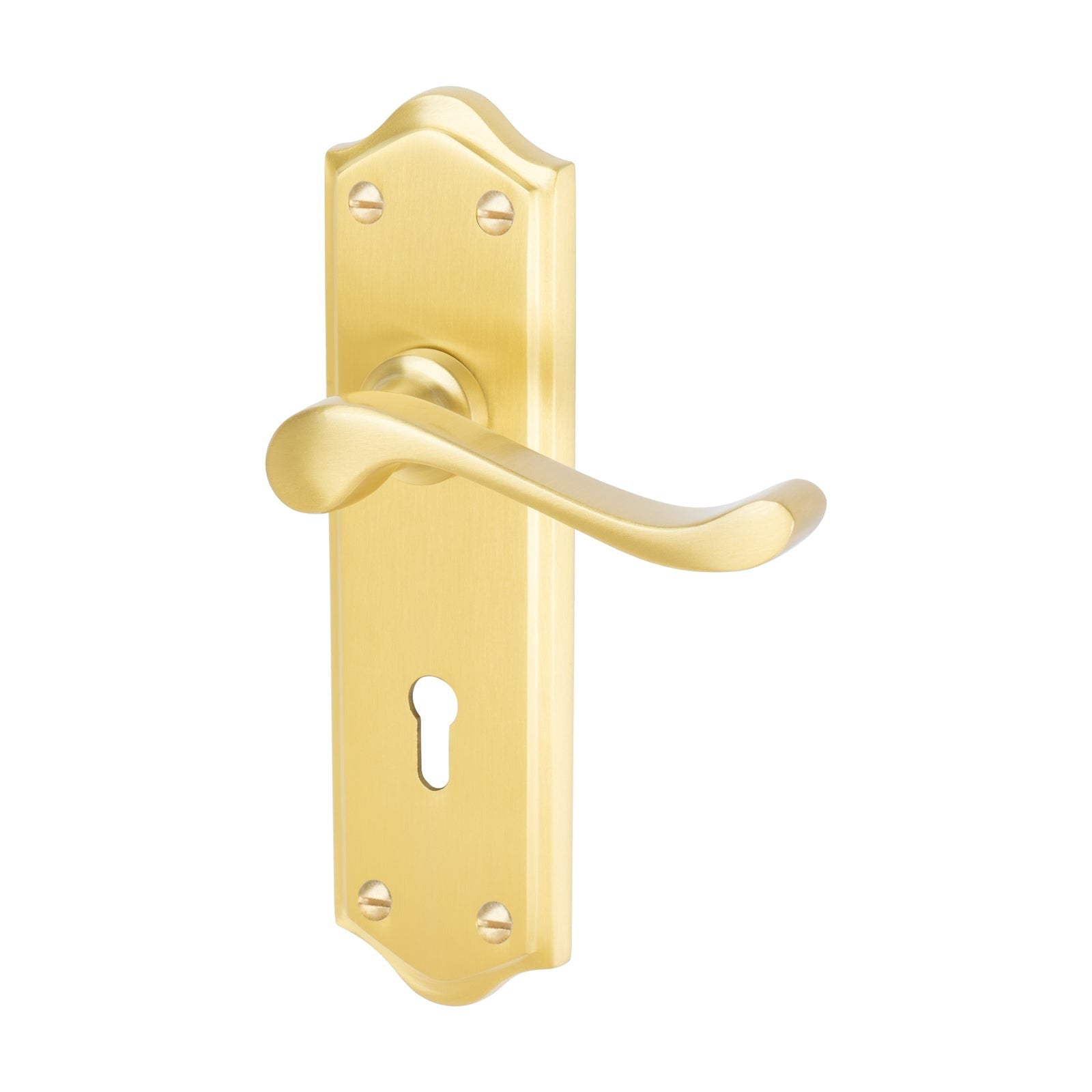 Buckingham Door Handles On Plate Lock Handle in Satin Brass 