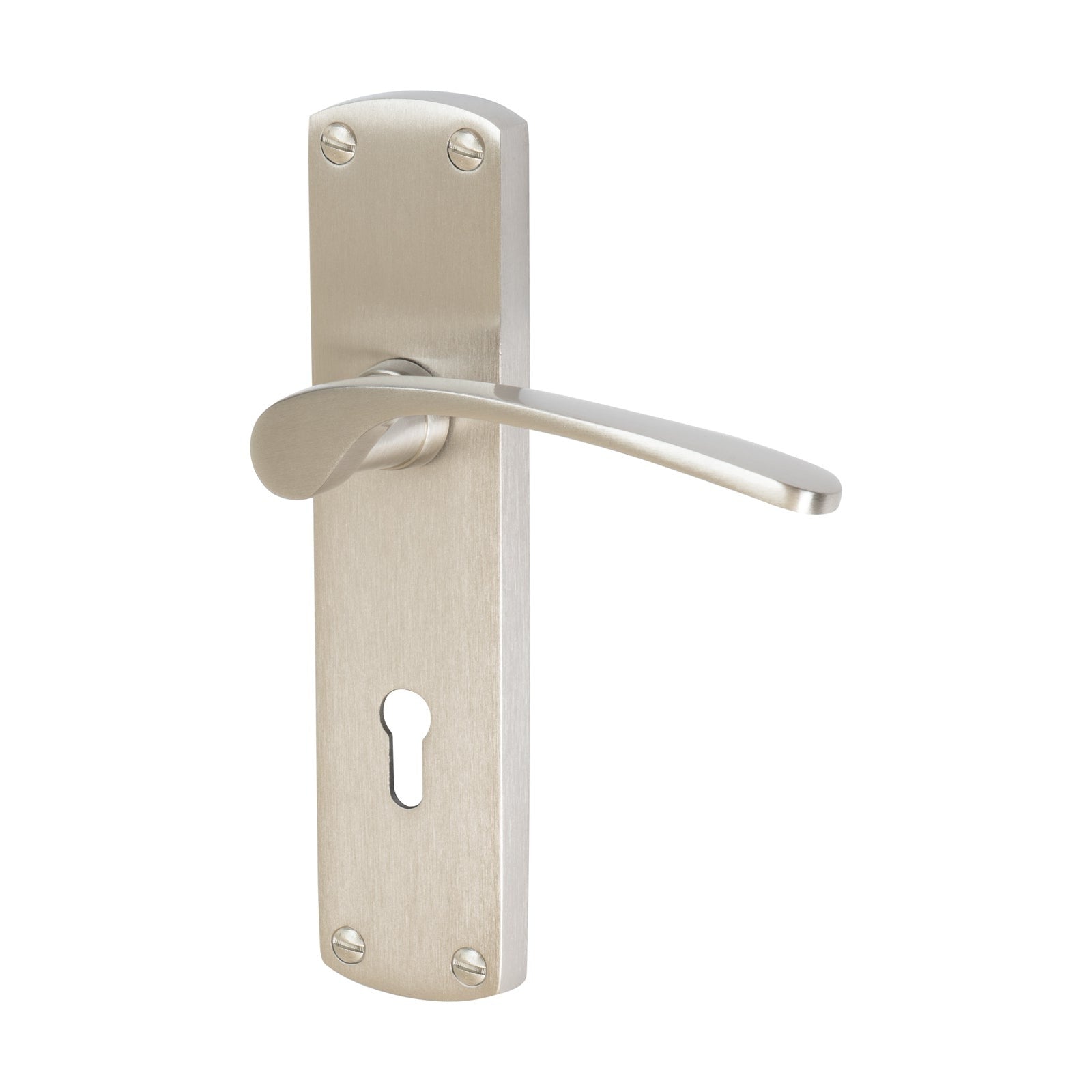 Diplomat Door Handles On Plate Lock Handle in Satin Nickel 