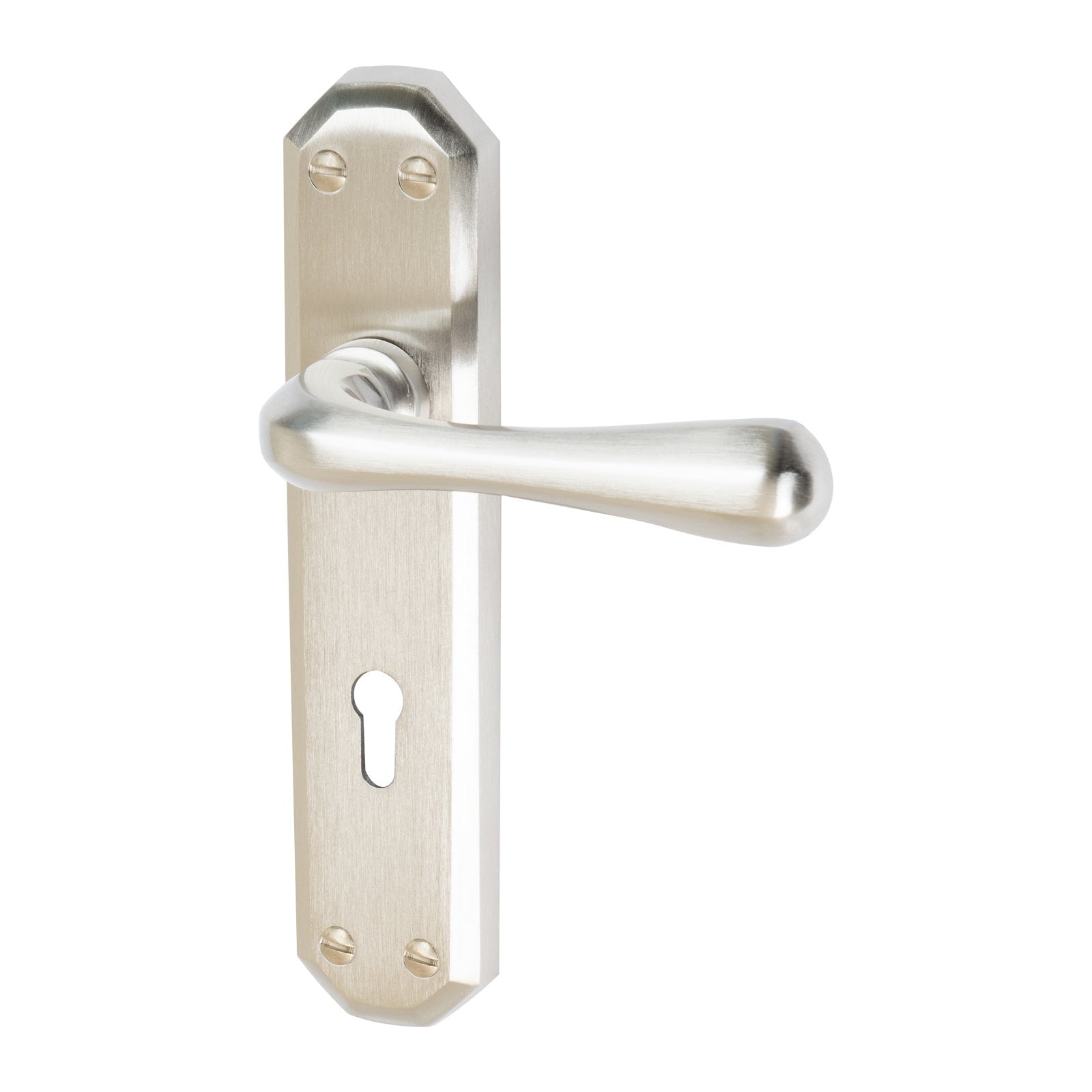 Charlbury Door Handles On Plate Lock Handle in Satin Nickel 