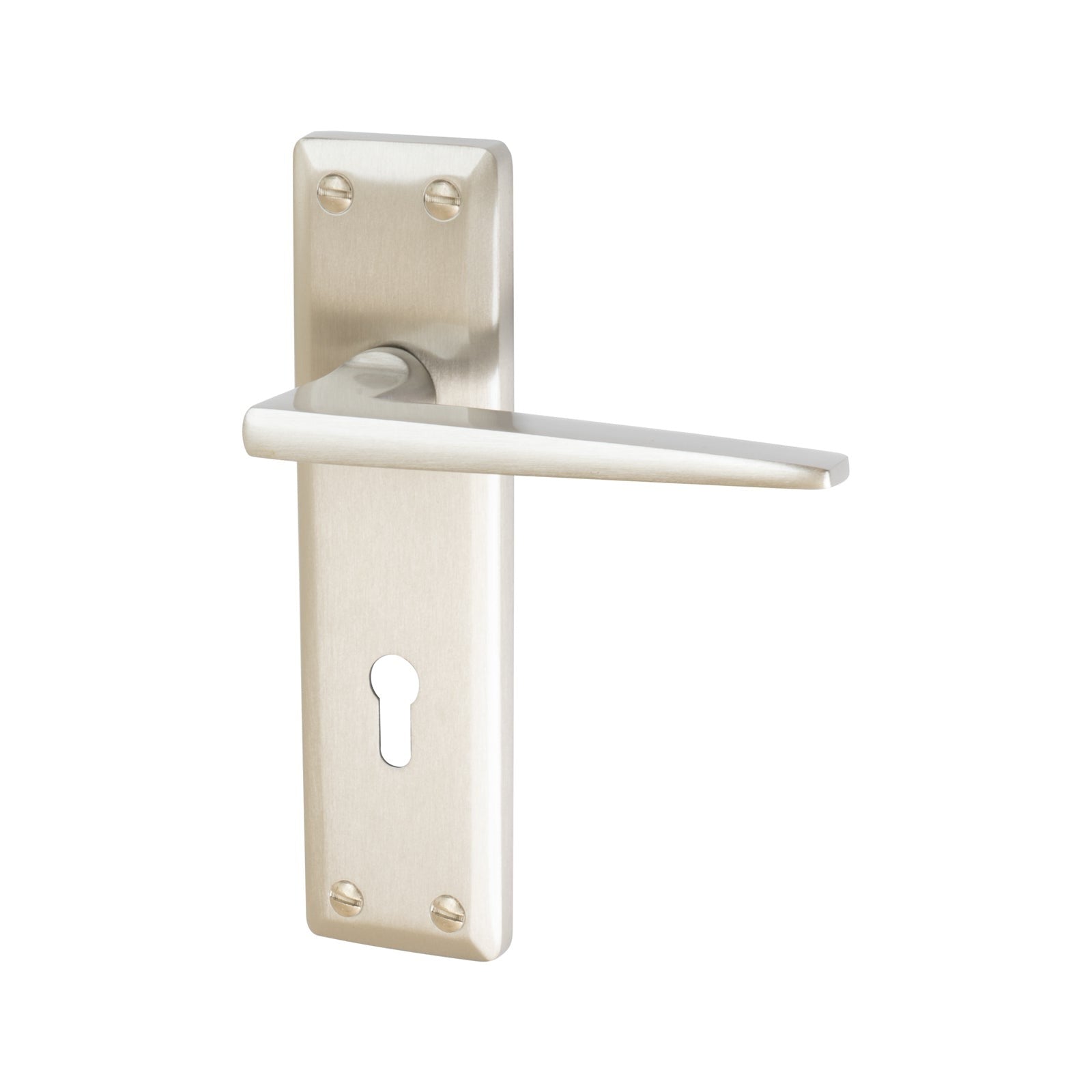 Kendal Door Handles On Plate Lock Handle in Satin Nickel 
