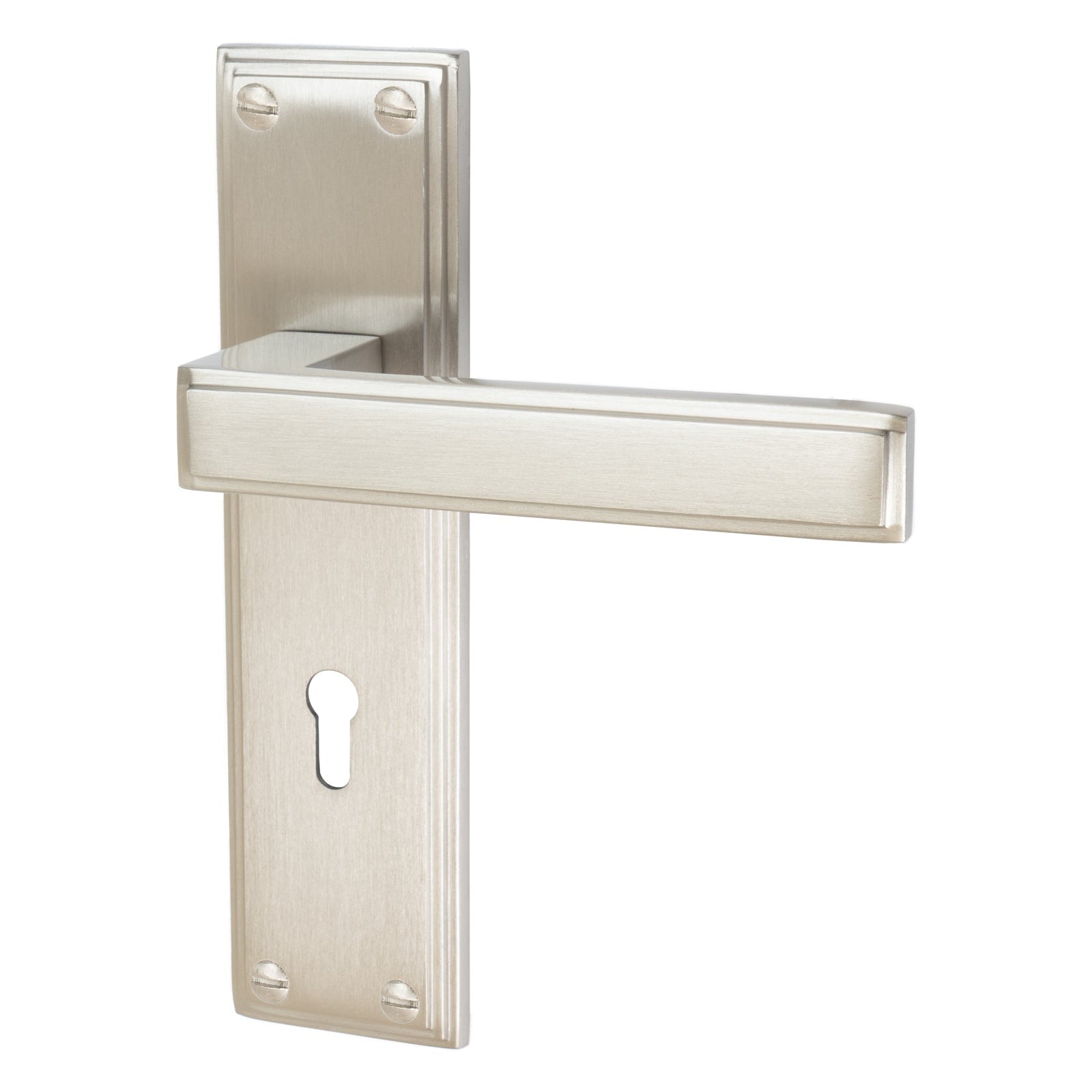 Atlantis Door Handles On Plate Lock Handle in Satin Nickel 