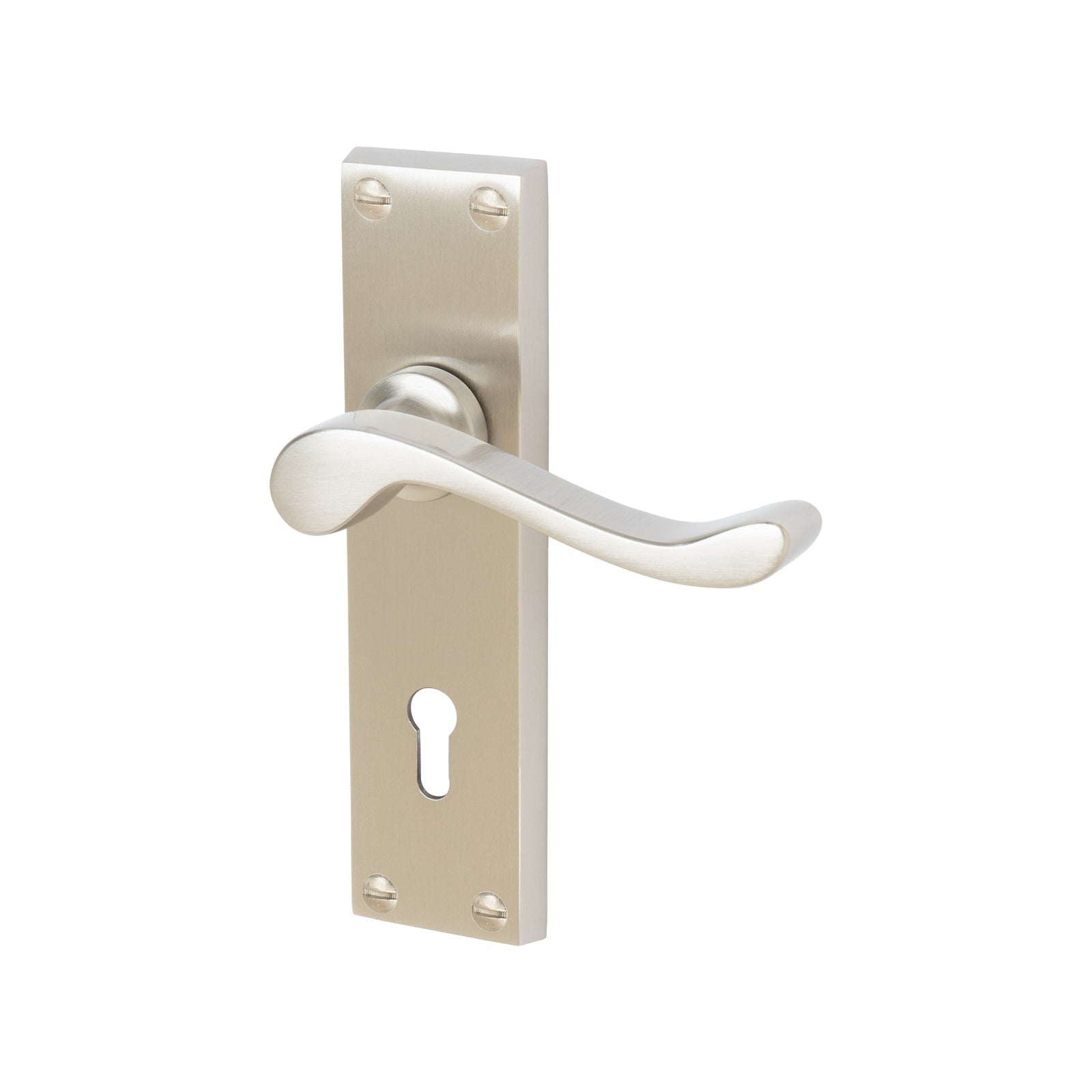 Bedford Door Handles On Plate Lock Handle in Satin Nickel 