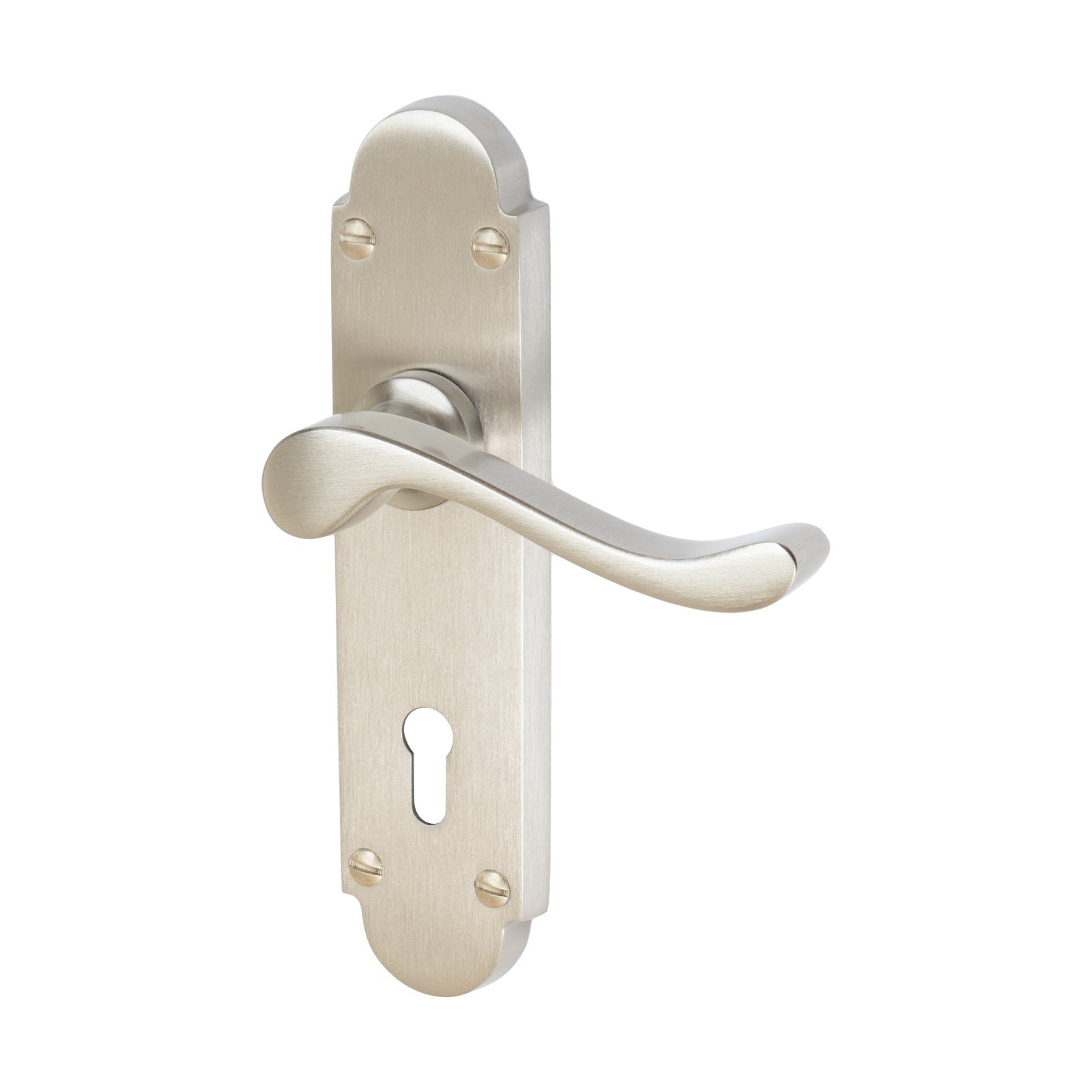 Savoy Door Handles On Plate Lock Handle in Satin Nickel 