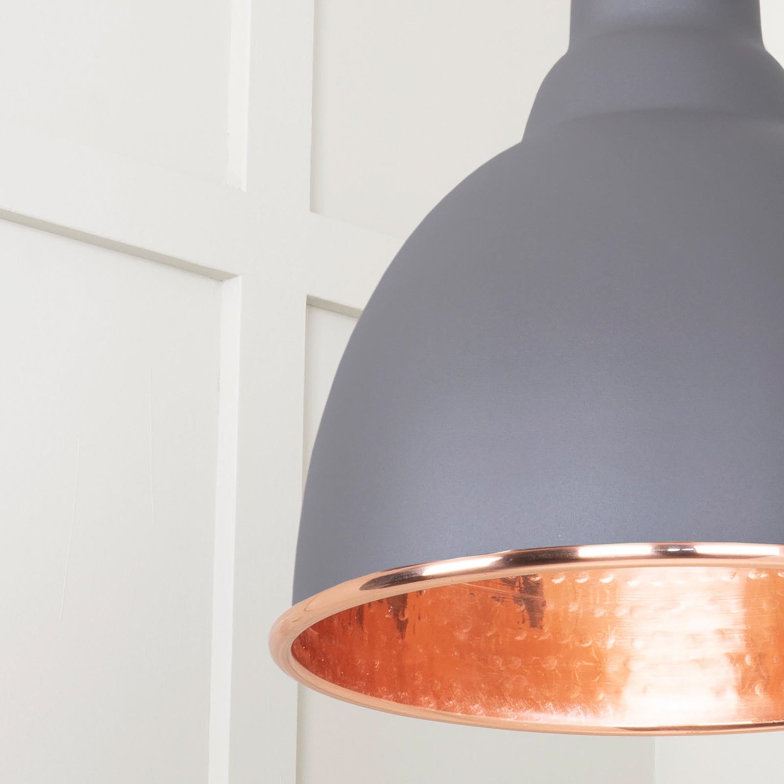 SHOW Close Up image of Brindley Ceiling Light in Bluff In Hammered Copper