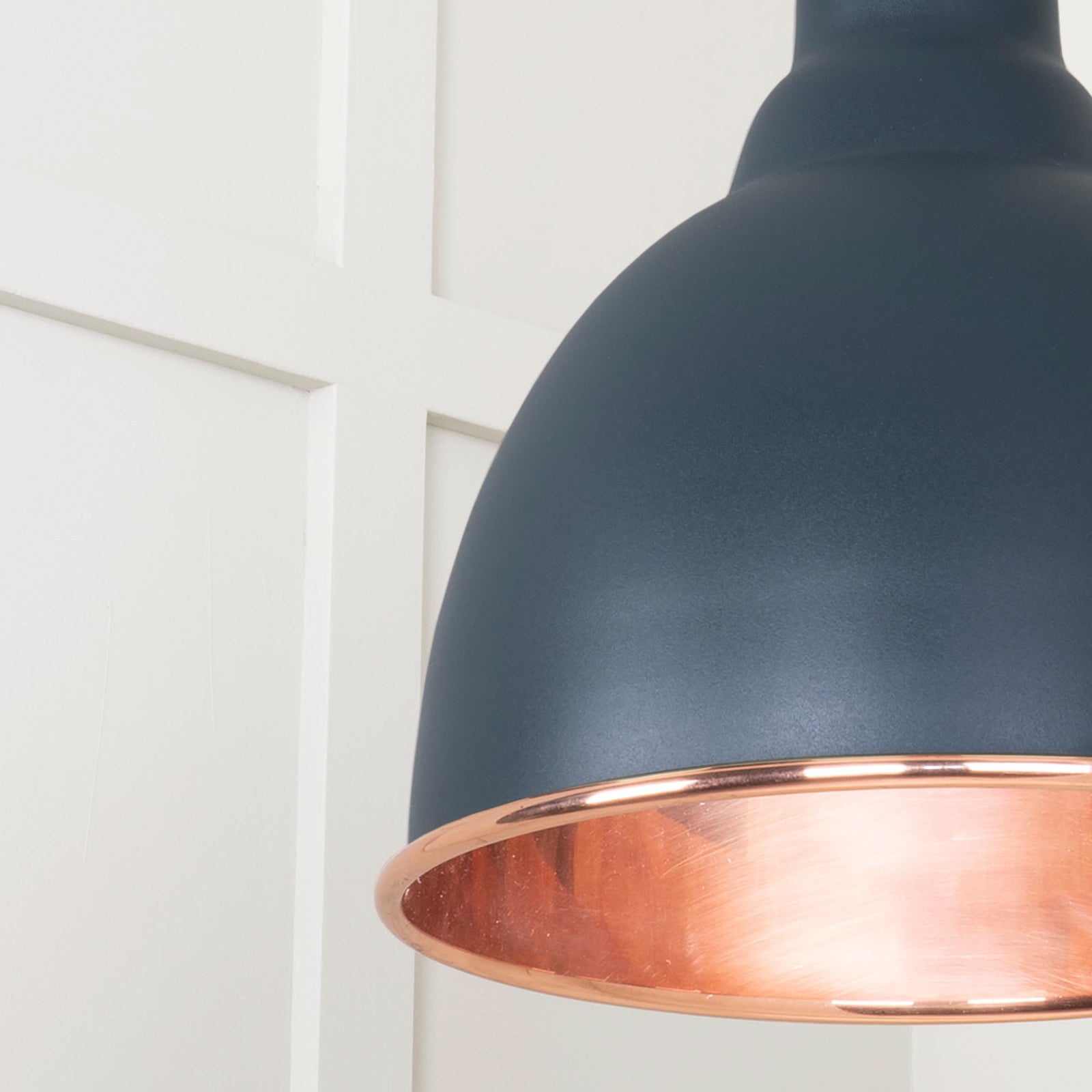 SHOW Close Up image of Brindley Ceiling Light in Soot In Hammered Copper