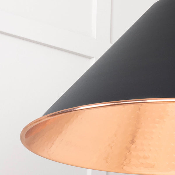 SHOW SHOW Close Up Image of Hockley Ceiling Light in Elan Black in Hammered Copper