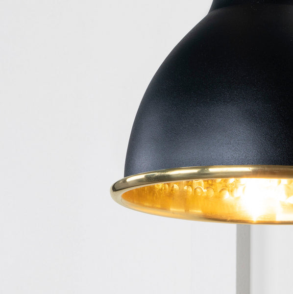 SHOW SHOW Close Up image of Brindley Wall Light in Elan Black in Hammered Brass