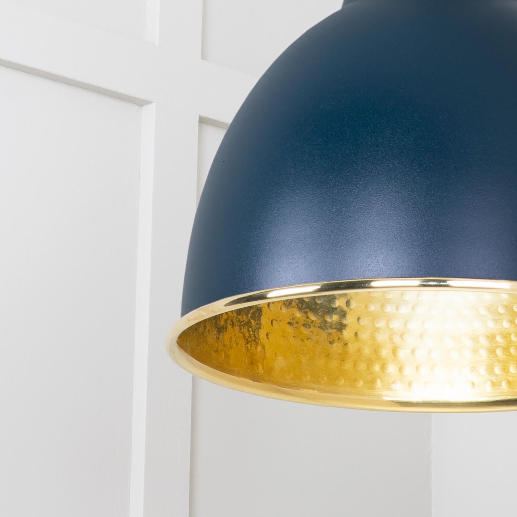  SHOW Close Up Image of Brindley Cluster Light in Dusk in Hammered Brass