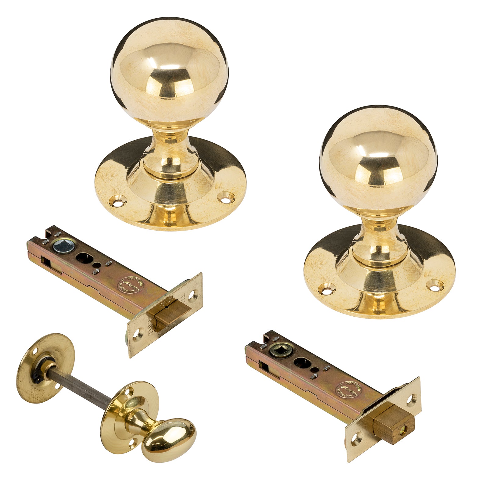 Round Brass Door Knobs 4 inch Bathroom Set
