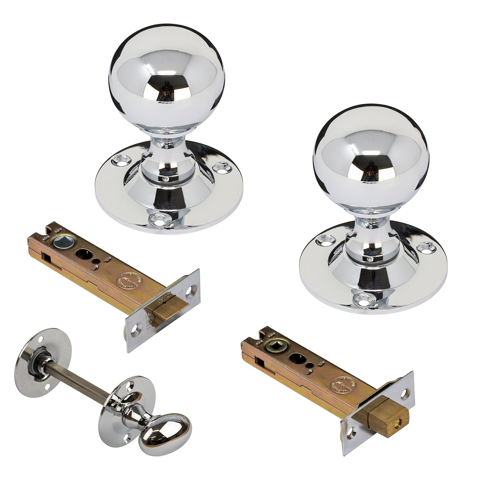 Round Chrome Door Knobs 4 inch Bathroom Set