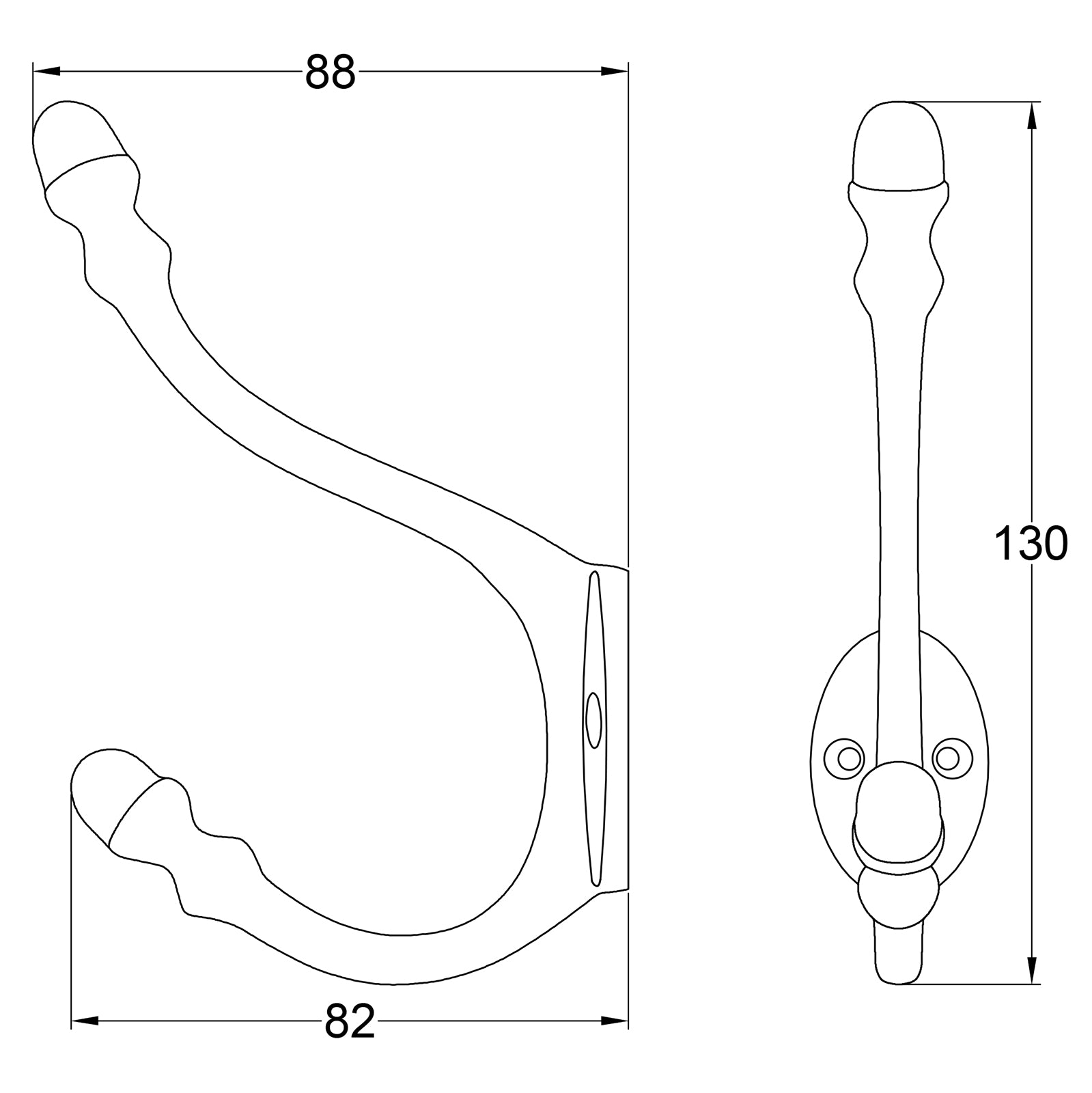 Dimension Drawing of Acorn Coat Hook SHOW