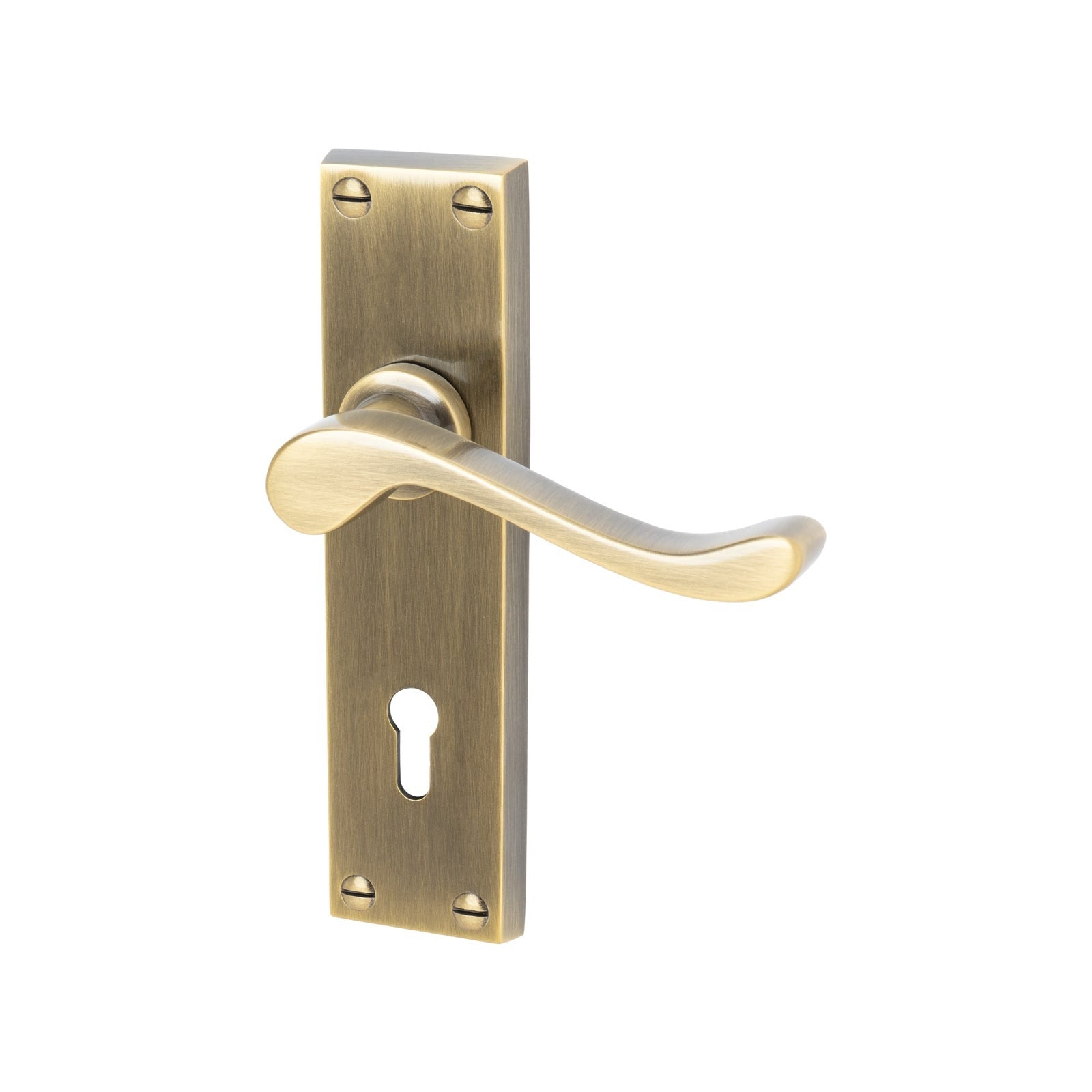 Bedford Door Handles On Plate Lock Handle in Aged Brass 