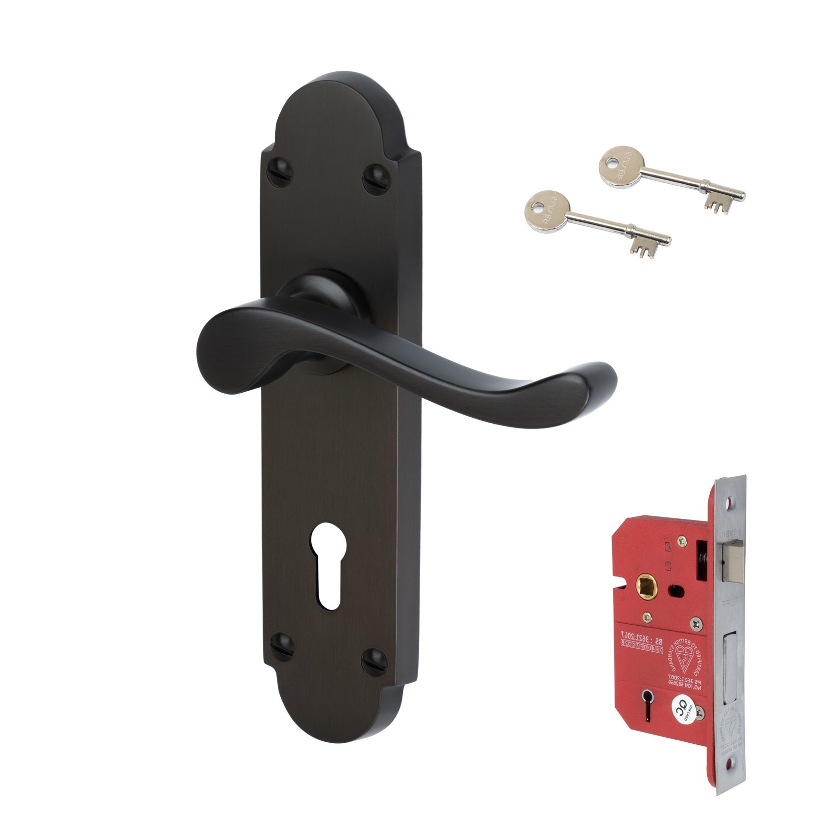 Savoy Door Handles On Plate 5 Lever Lock Handle Set in Matt Bronze 