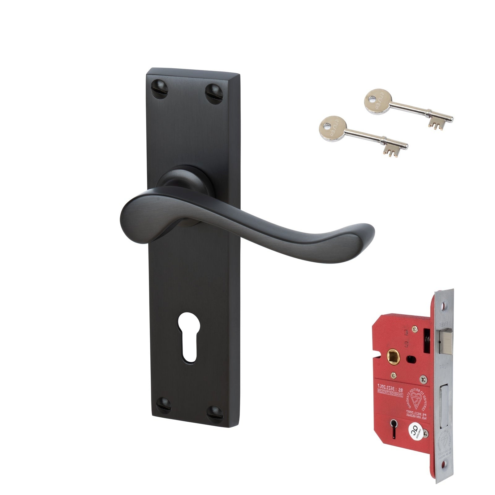 Bedford Door Handles On Plate 5 Lever Lock Handle Set in Matt Bronze 