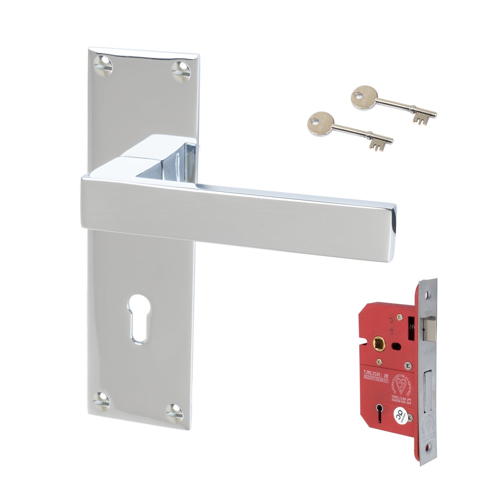 Metro Door Handles On Plate 5 Lever Lock Handle Set in Polished Chrome 