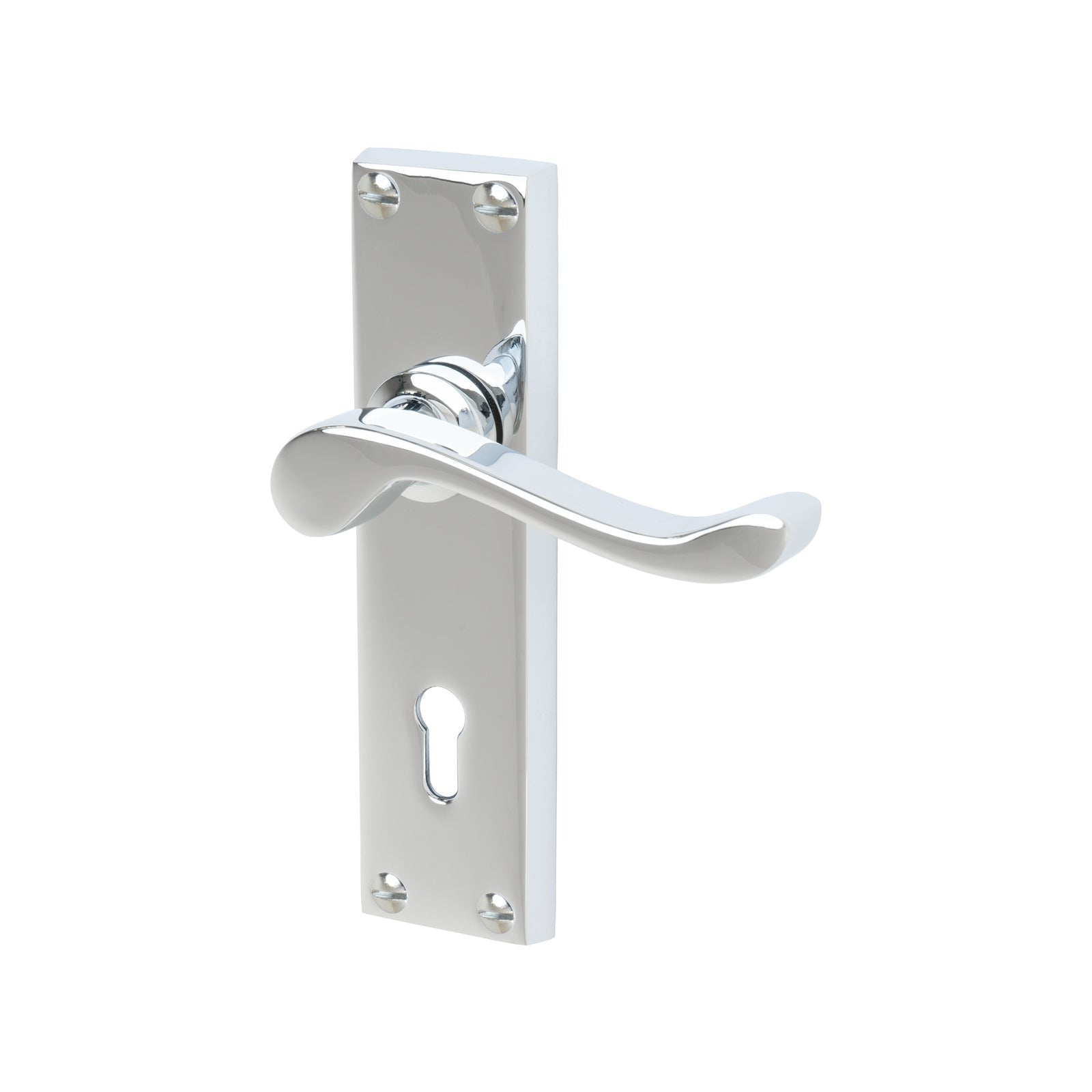 Bedford Door Handles On Plate Lock Handle in Polished Chrome 